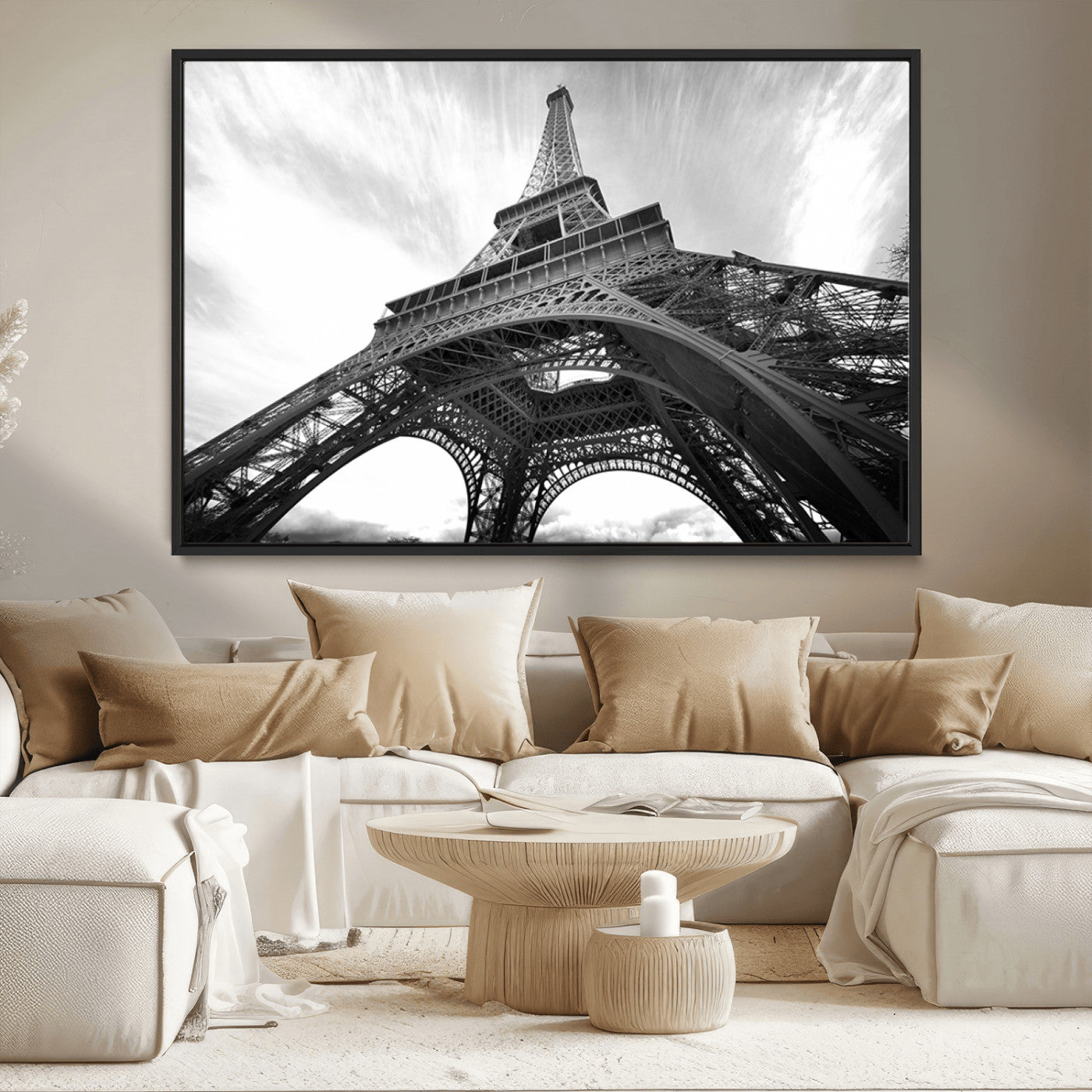 40006-MGV-CV-36X24-Eiffel Tower Wall Art – Black and White Architectural Photo Print, Paris Inspired Decor for Bedroom, Office, Studio or Modern