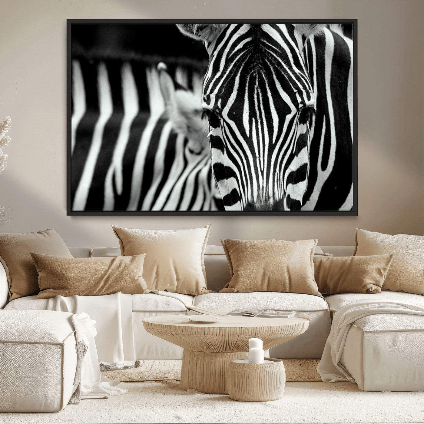 43631-MGV-CV-36X24-Zebra Wall Art – Black & White Safari Wildlife Canvas Print, Modern Animal Photography Decor for Living Room, Office, or Bedroom