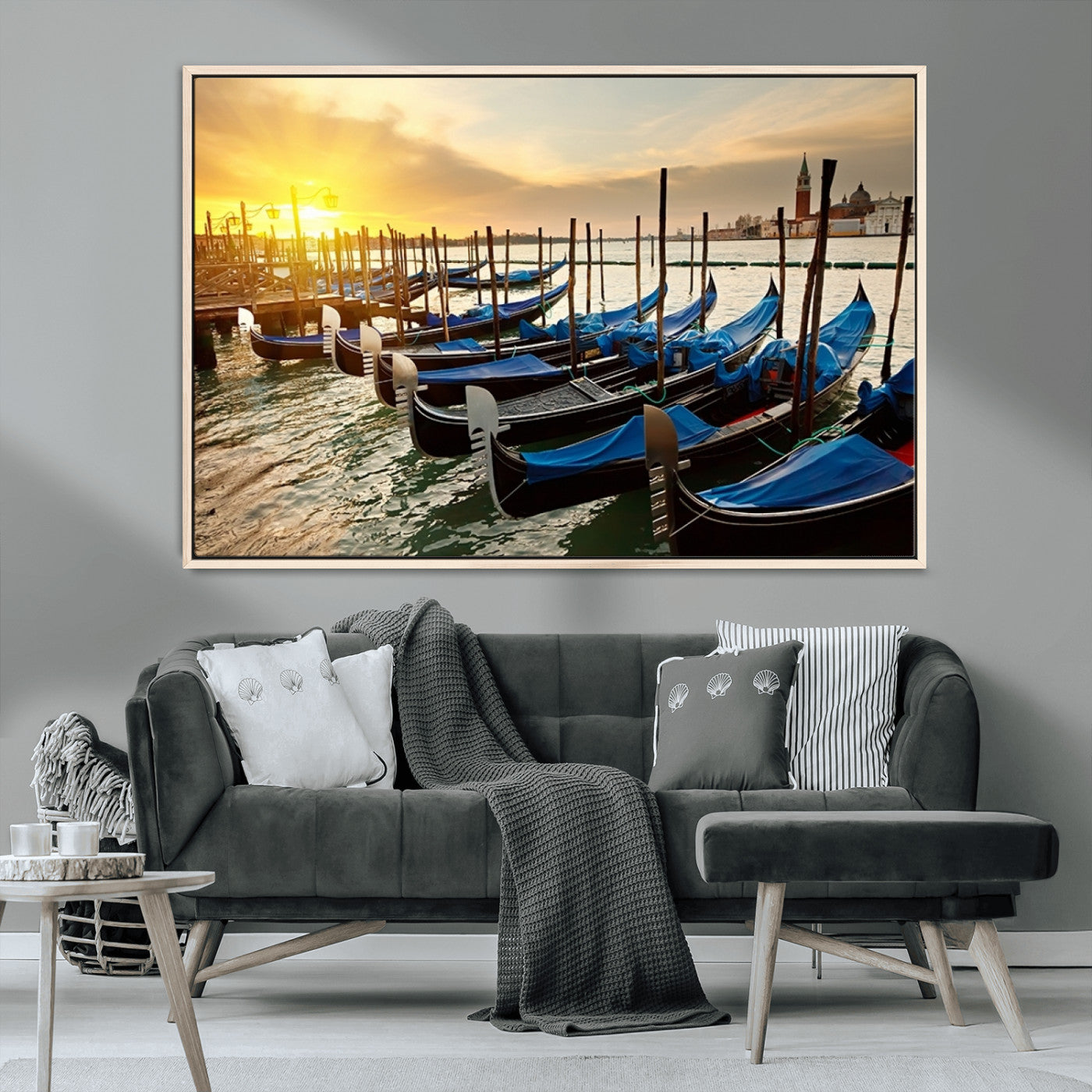 25872-MGV-CV-36X24-Venetian Gondola Dock Wall Art – Serene Sunset Canal Canvas Print, Tranquil Water Travel Decor for Office, Living Room, or Man