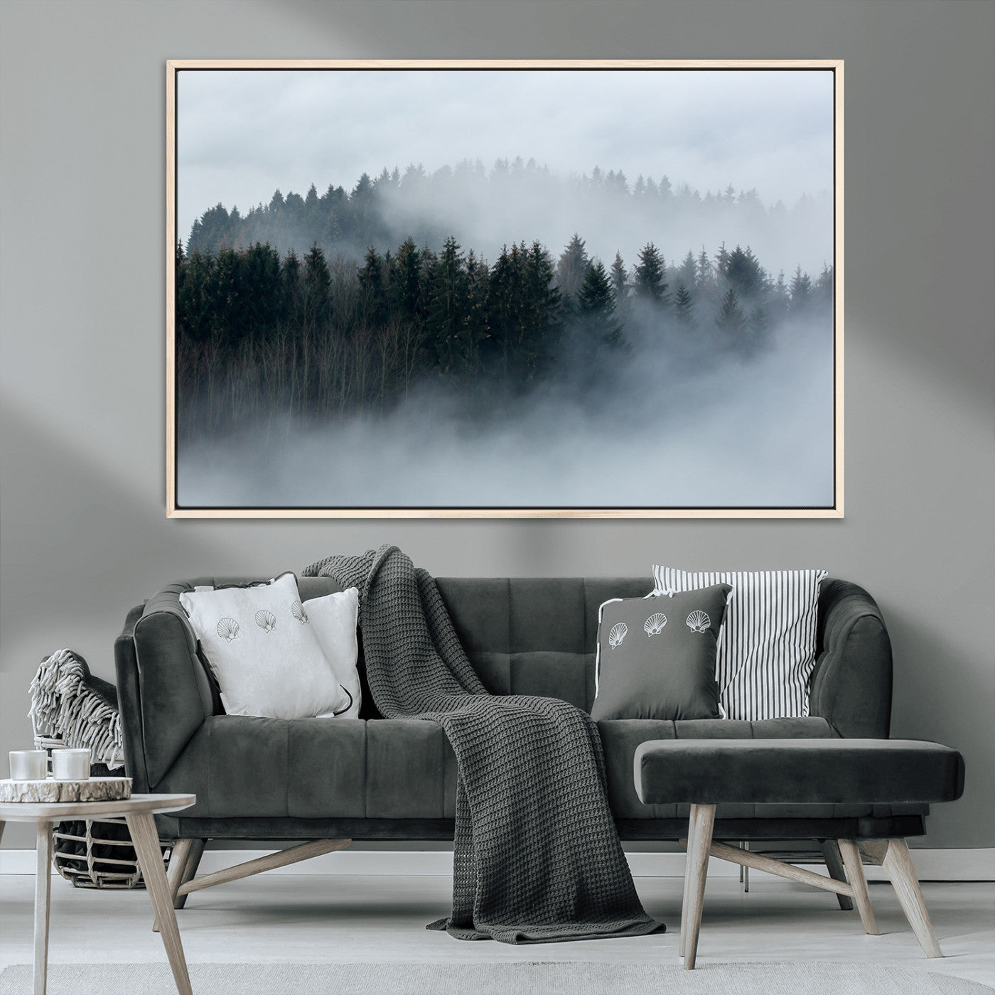 42596-MGV-CV-36X24-Misty Forest Wall Art – Atmospheric Pine Trees Canvas Print, Nature Landscape Decor for Living Room, Bedroom, Office, or Cabin