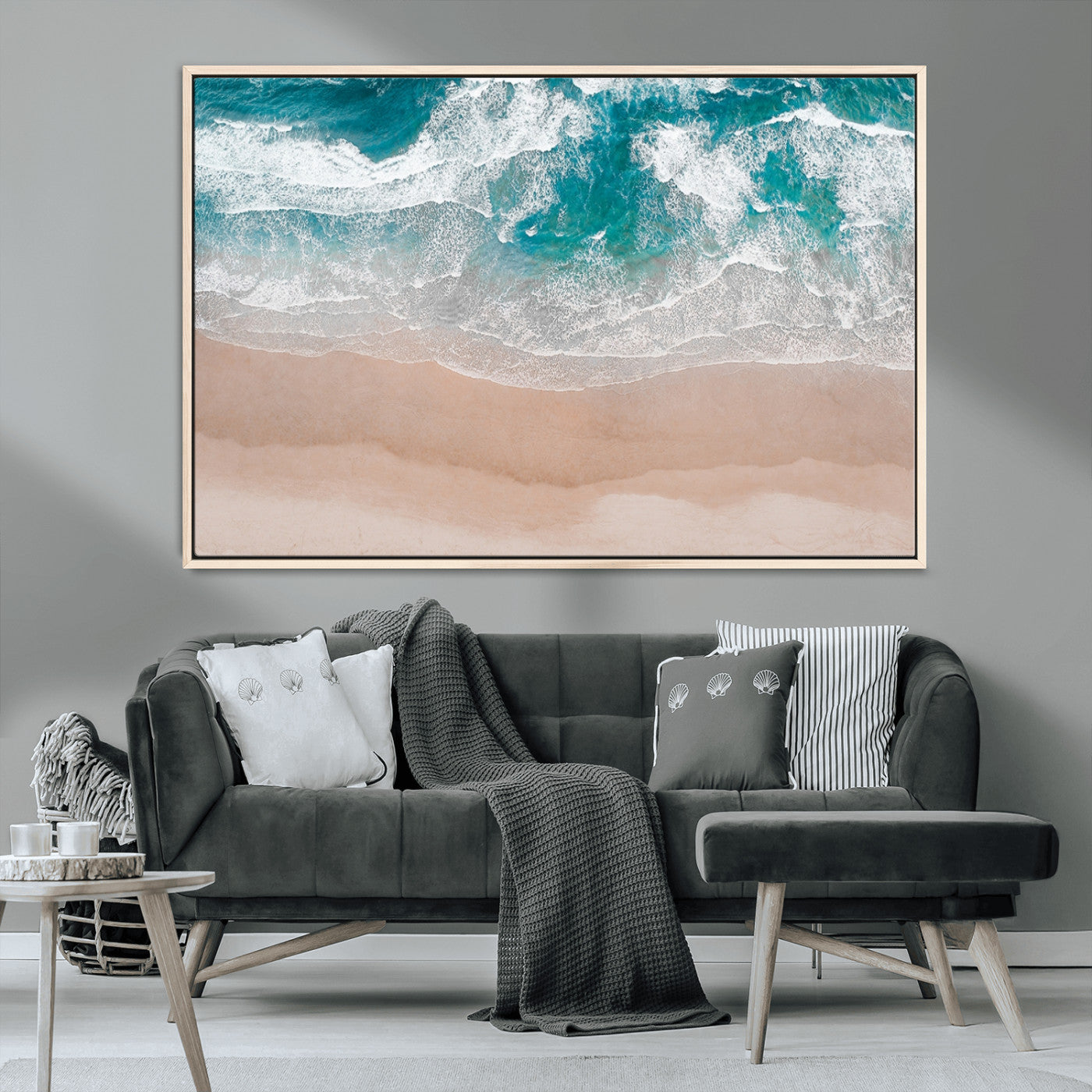 39236-MGV-CV-36X24-Ocean Beach Wall Art – Aerial View of Waves and Sand Canvas Print, Coastal Home Decor for Living Room, Bedroom, Office or Beach