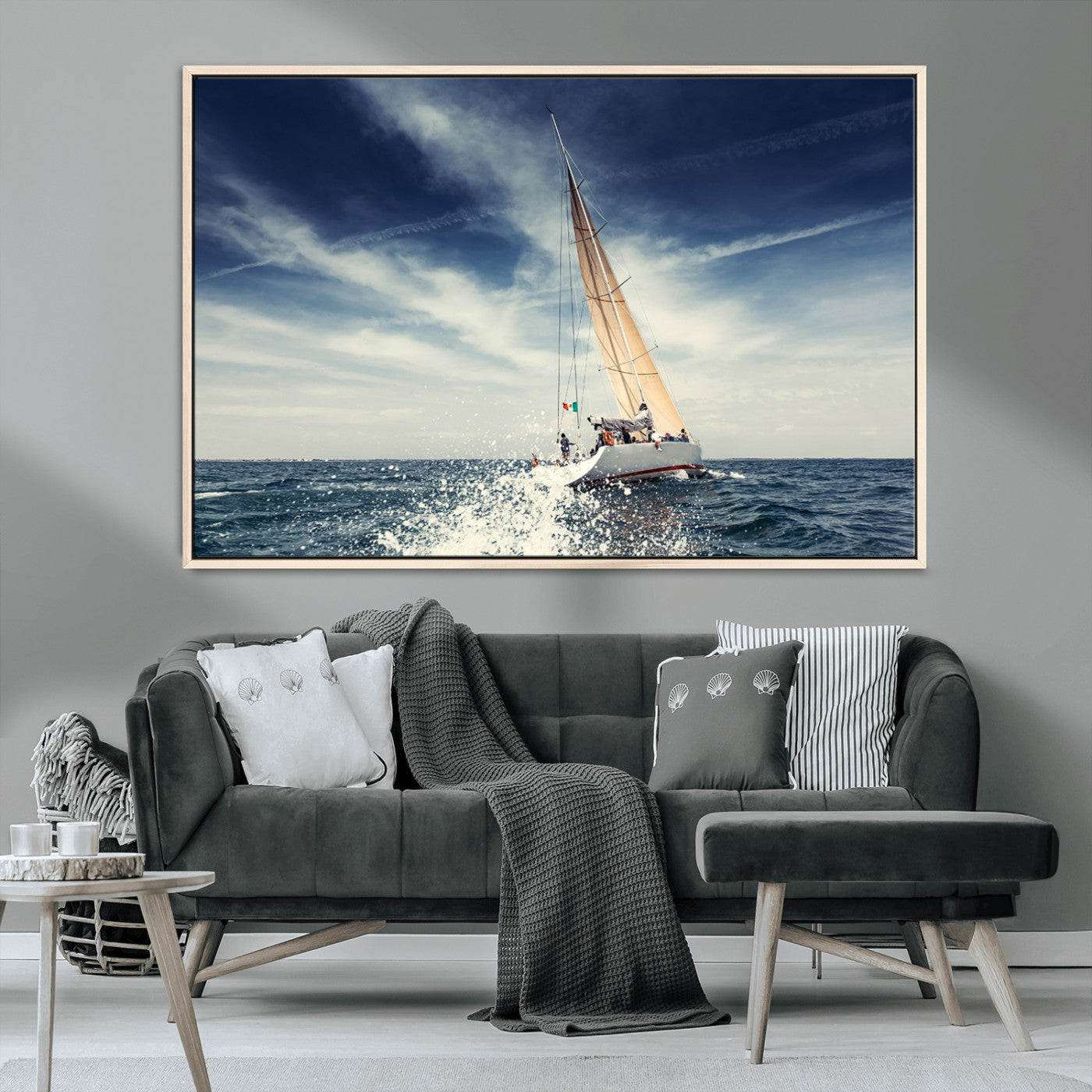 75430-MGV-CV-36X24-Sailing Boat Wall Art – Dynamic Ocean Yacht Canvas Print, Nautical Decor for Living Room, Office, Beach House or Cabin