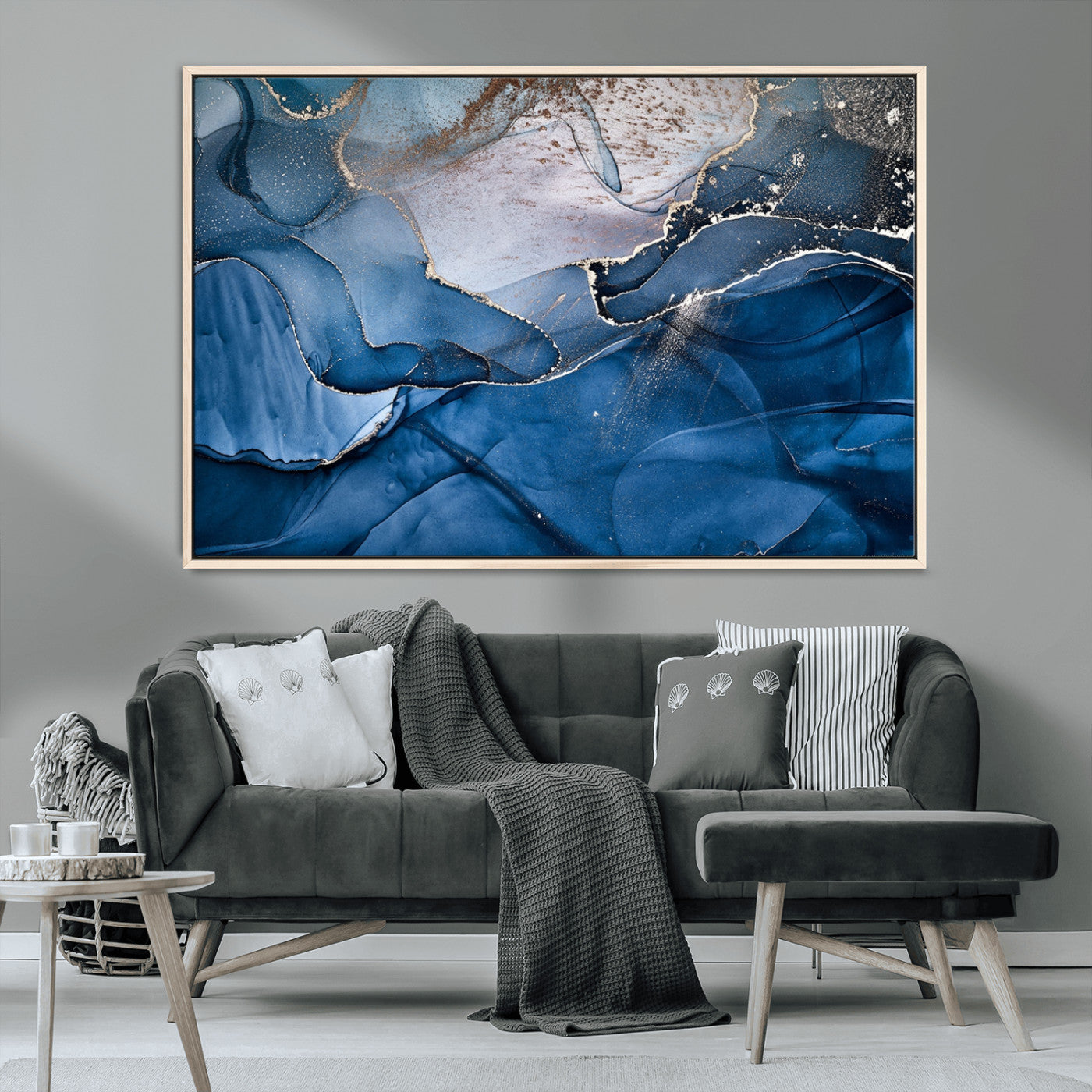 27810-MGV-CV-36X24-Abstract Blue Gold Fluid Art Wall – Modern Canvas Print, Elegant Home & Office Wall Art, Stylish Living Room or Bedroom Decor