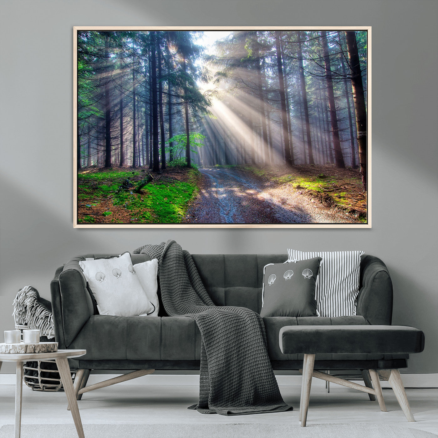 42047-MGV-CV-36X24-Sunlit Forest Path Wall Art – Nature Canvas Print, Serene Woodland Landscape, Perfect Home & Office Decor for Calm and Tranquil
