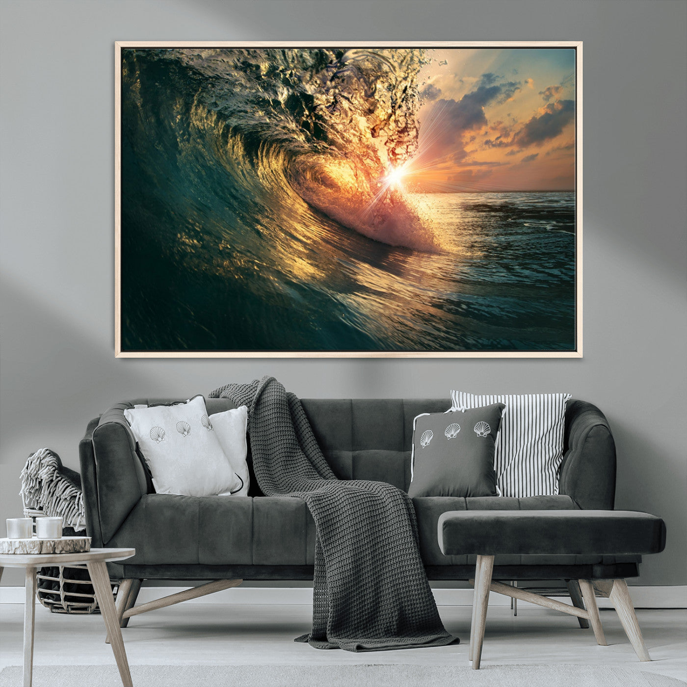 55359-MGV-CV-36X24-Radiant Ocean Wave Wall Art – Panoramic Surf Canvas Print, Vibrant Sunset Beach Decor for Home, Office or Man Cave