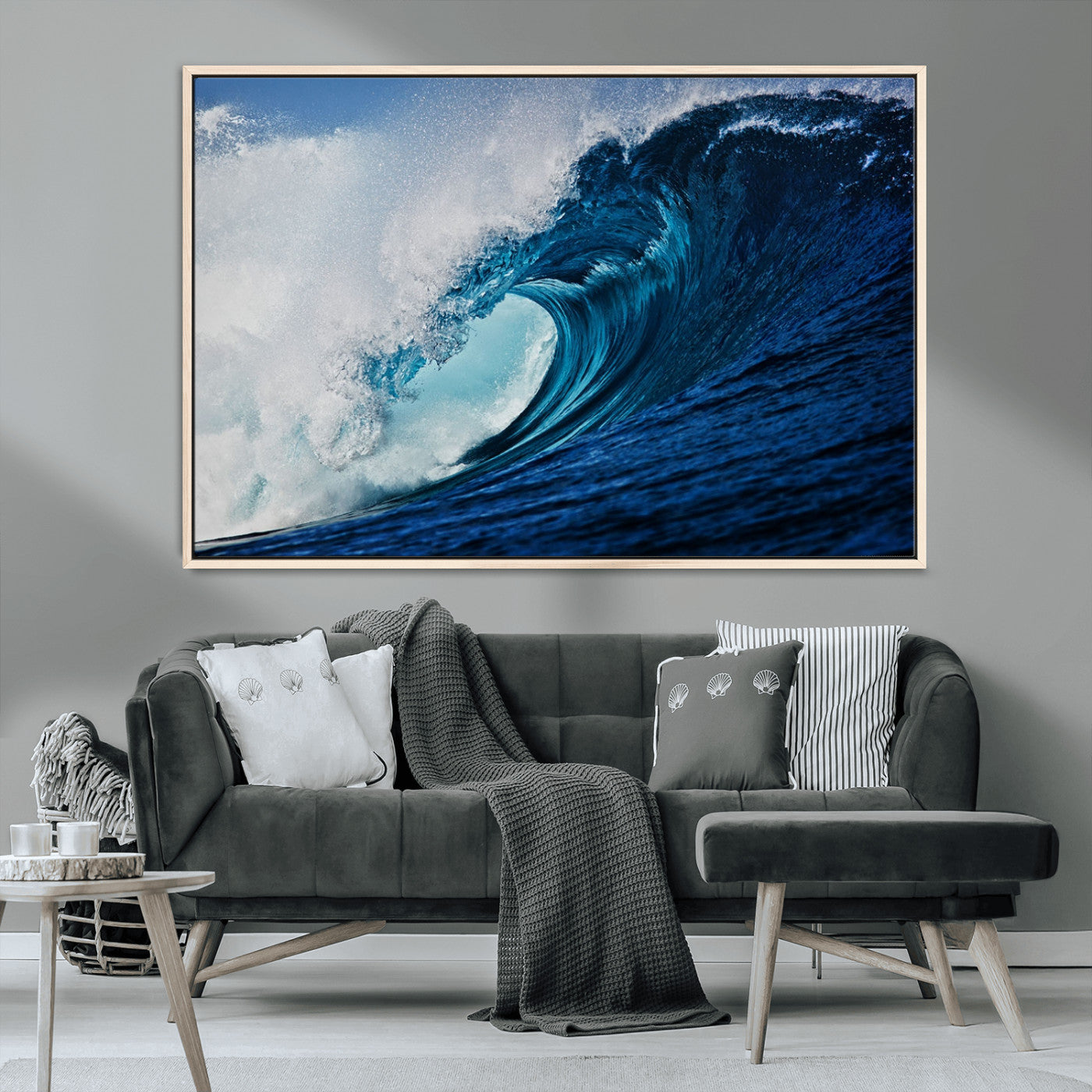 89502-MGV-CV-36X24-Powerful Ocean Wave Wall Art – Panoramic Blue Sea Wave Canvas Print, Coastal Surf Photography Artwork for Living Room, Bedroom, or