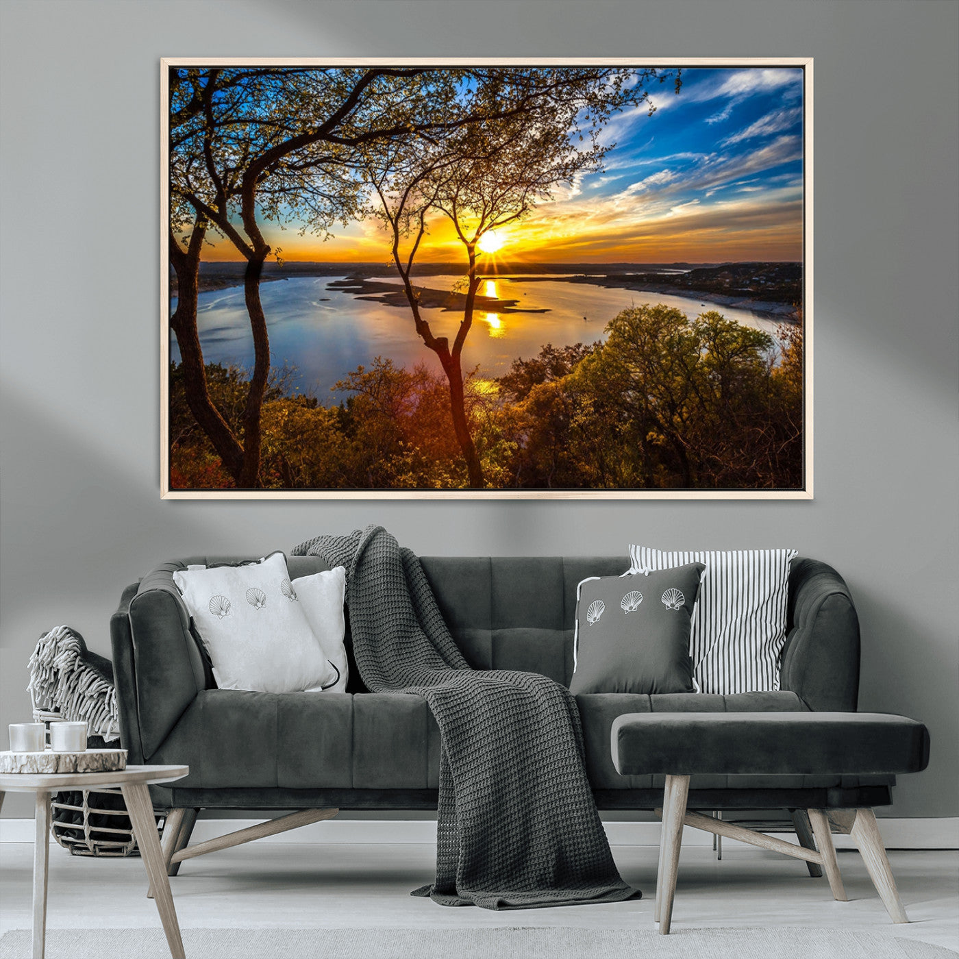 71863-MGV-CV-36X24-Lake Sunset Wall Art – Scenic Nature Canvas Print with Trees and Golden Sky, Serene Landscape Decor for Living Room, Bedroom or