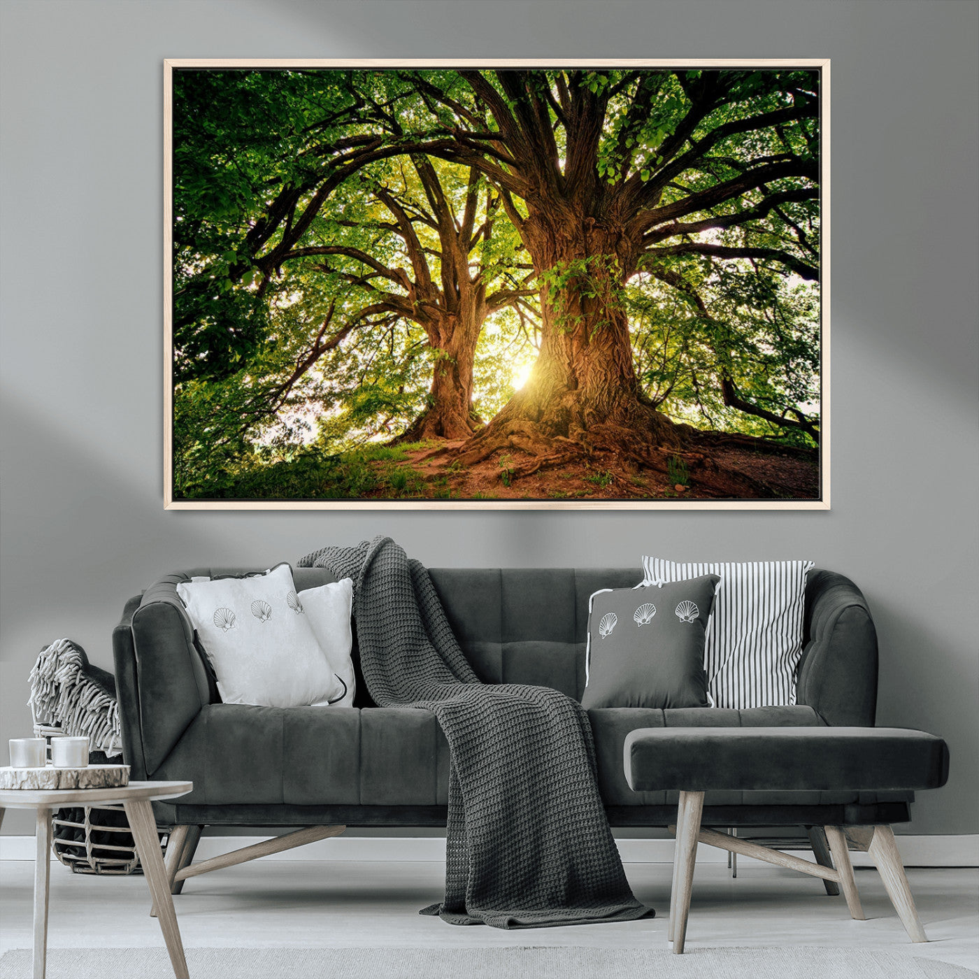 52150-MGV-CV-36X24-Majestic Tree Wall Art – Large Nature Canvas Print with Sunlight Through Branches, Rustic Forest Decor for Living Room, Bedroom or