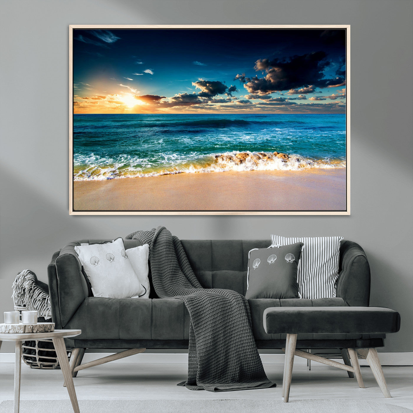 88985-MGV-CV-36X24-Ocean Sunset Wall Art – Tranquil Beach Waves Canvas Print, Coastal Seascape Decor for Living Room or Office