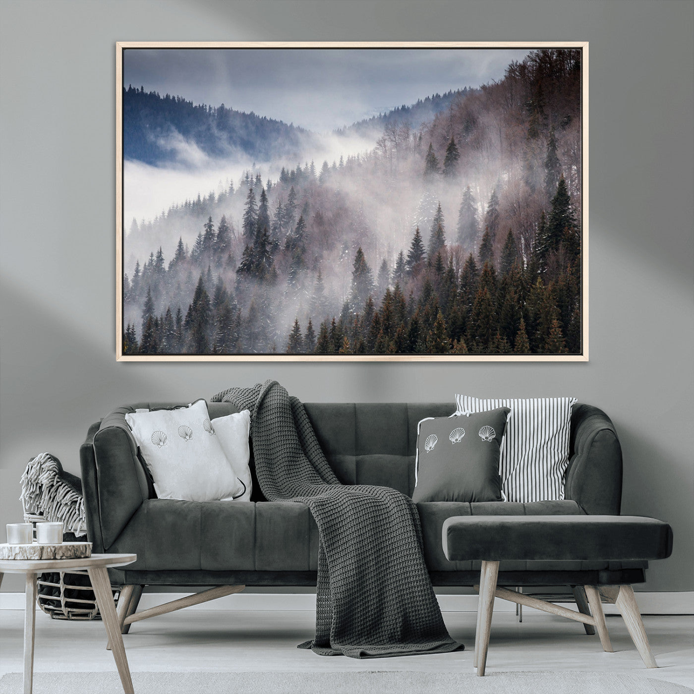18459-MGV-CV-36X24-Misty Pine Forest Wall Art – Serene Mountain Landscape Canvas Print, Tranquil Nature Artwork for Living Room, Bedroom, Cabin or