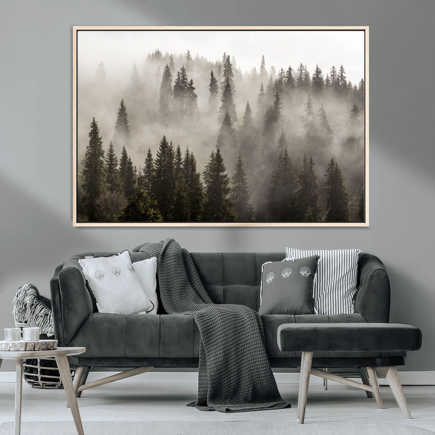 62862-MGV-CV-36X24-Misty Forest Wall Art – Tranquil Pine Tree Canvas Print with Mountain Fog, Nature Landscape Artwork for Living Room, Bedroom, or