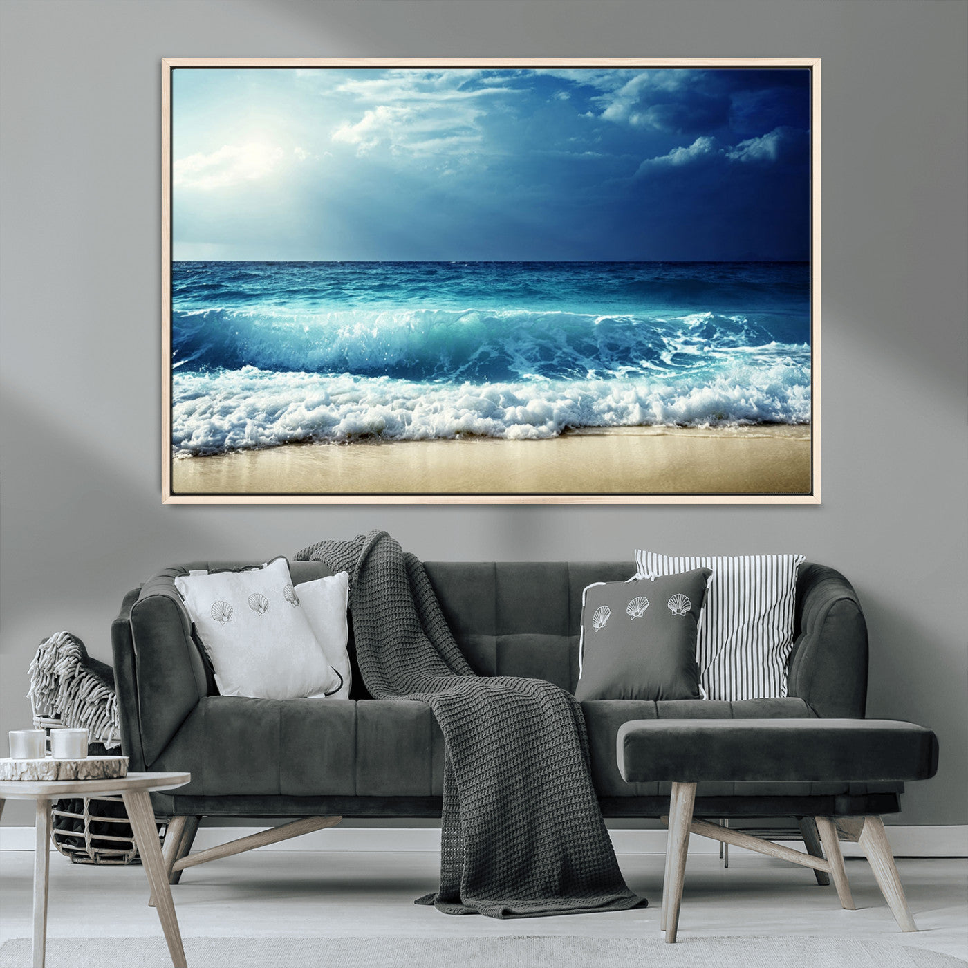 84116-MGV-CV-36X24-Ocean Wave Wall Art – Blue Sea and Beach Canvas Print, Coastal Seascape Photography Artwork for Living Room, Bedroom, or Office