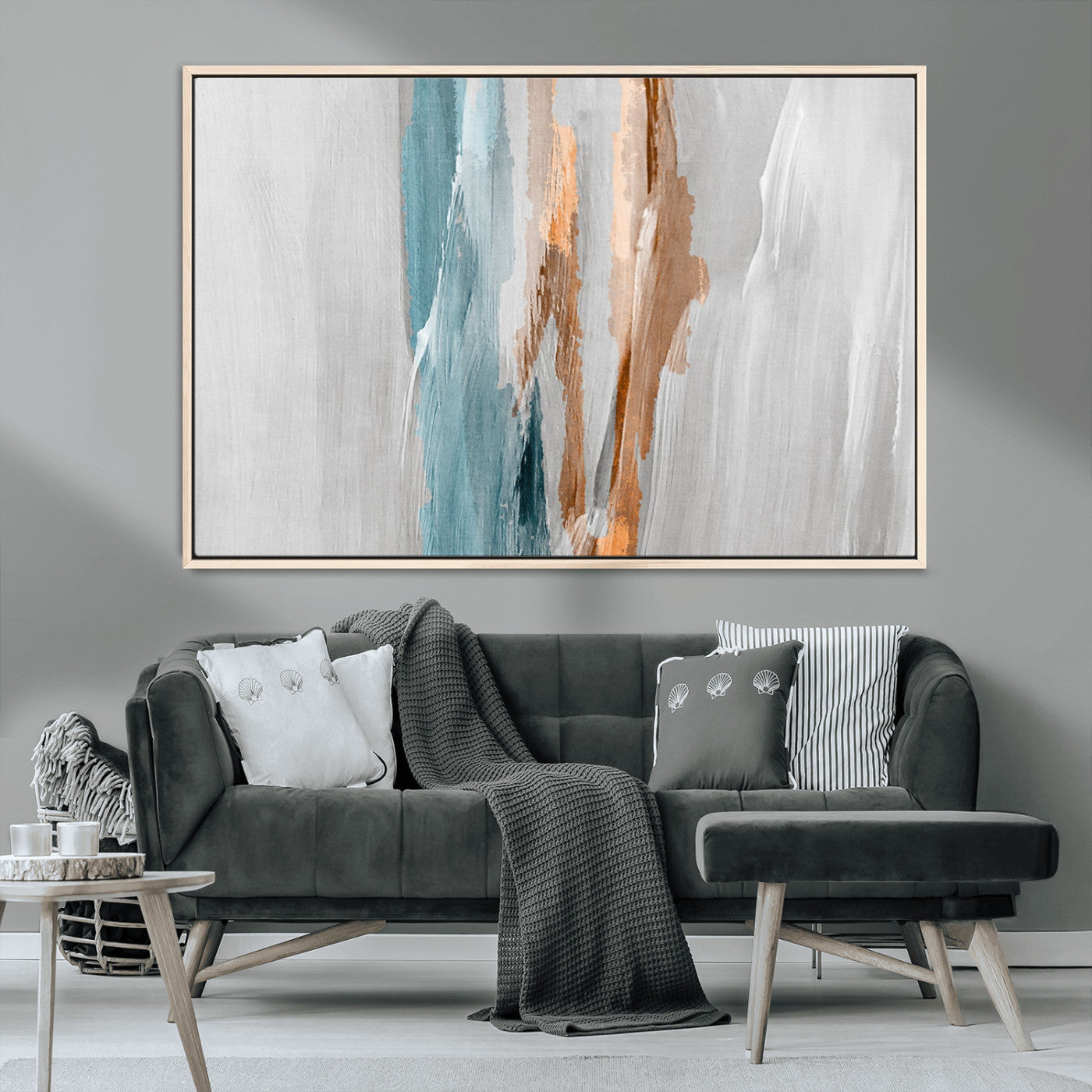 66154-MGV-CV-36X24-Abstract Brushstroke Wall Art – Modern Teal and Gold Canvas Print, Minimalist Contemporary Painting for Living Room, Bedroom, or