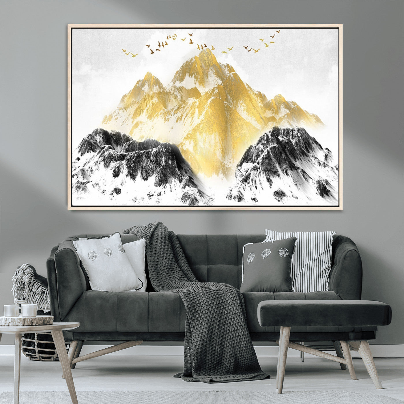 37733-MGV-CV-36X24-Golden Mountain Wall Art – Modern Abstract Landscape Canvas Print with Birds, Luxury Nature Decor for Living Room, Bedroom, or