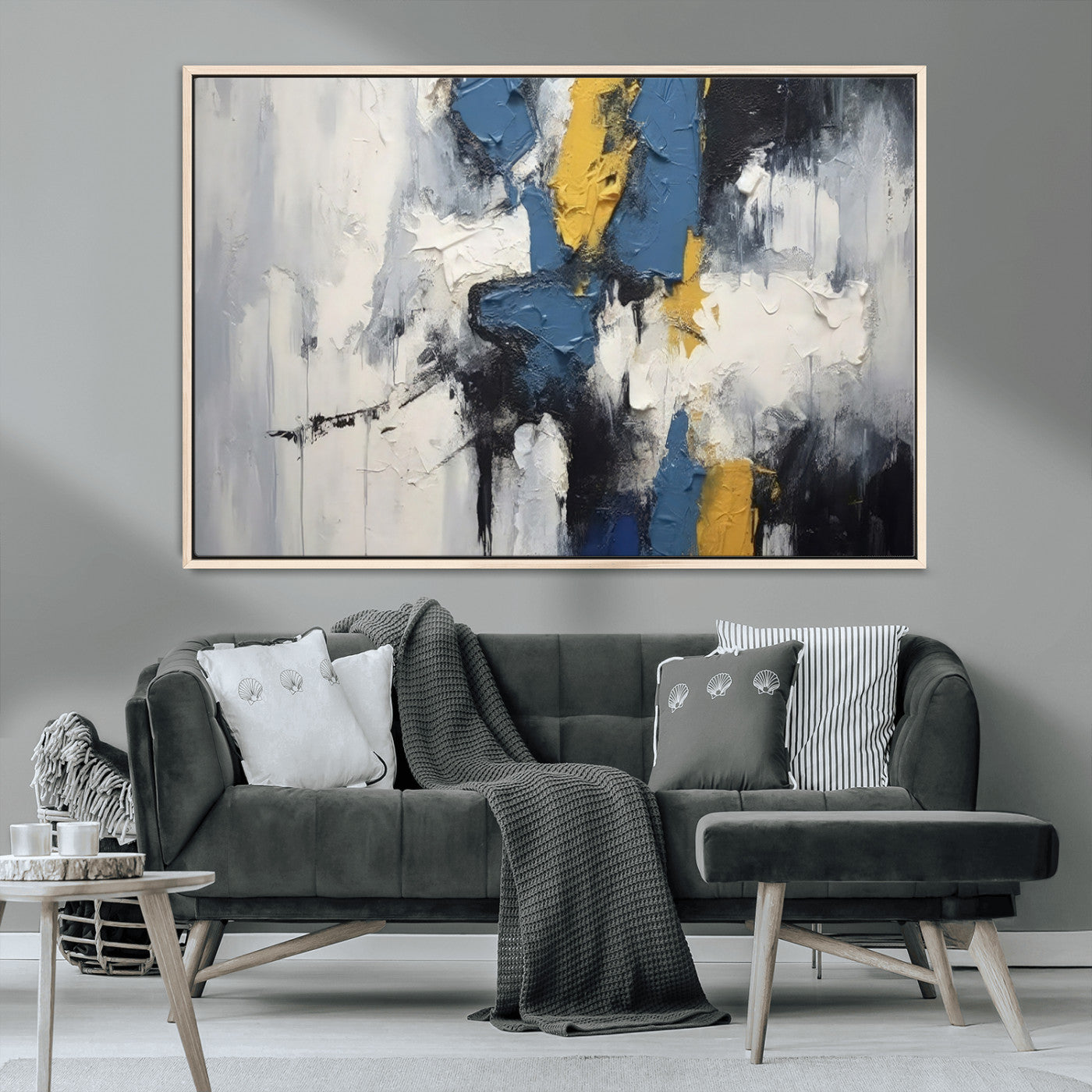 63850-MGV-CV-36X24-Abstract Blue and Yellow Wall Art – Modern Textured Canvas Painting, Bold Contemporary Artwork for Living Room, Bedroom or Office