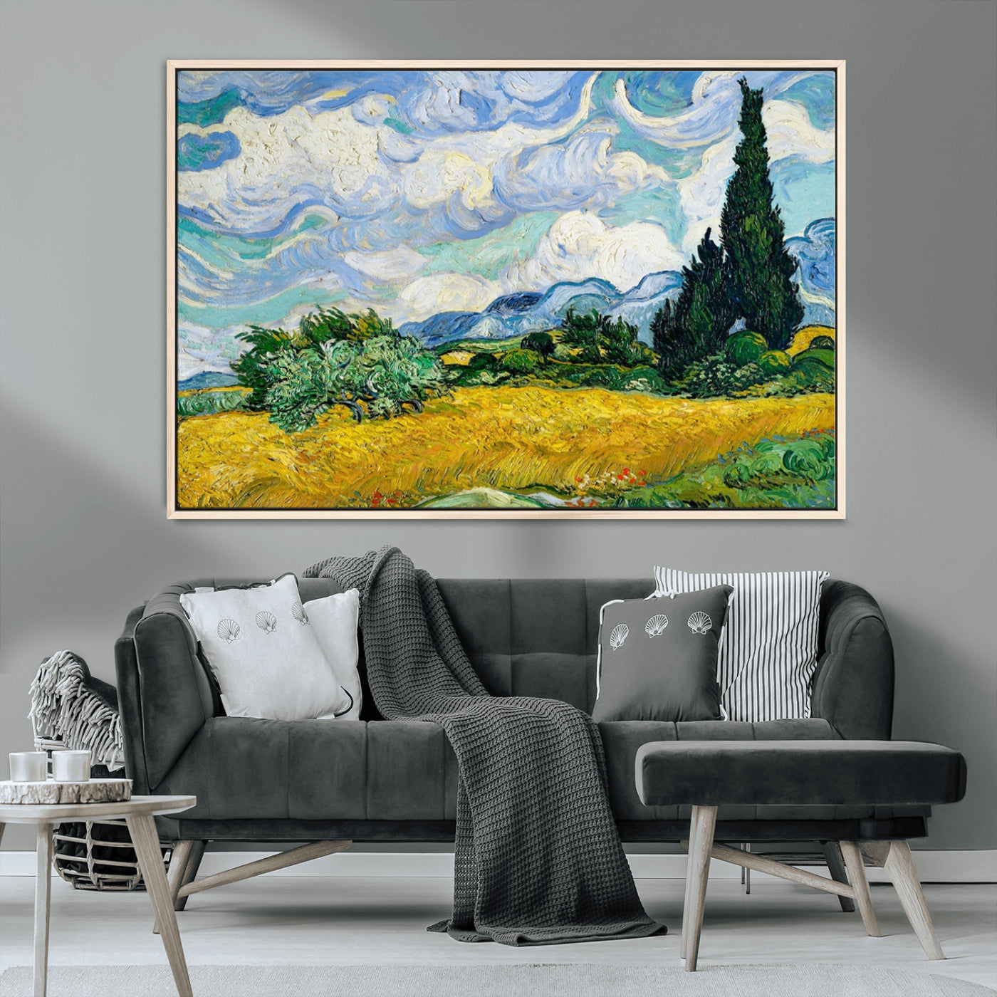 97252-MGV-CV-36X24-Wheat Field with Cypress – Van Gogh Wall Art, Impressionist Landscape Canvas Print, Rustic Home Decor for Living Room or Office