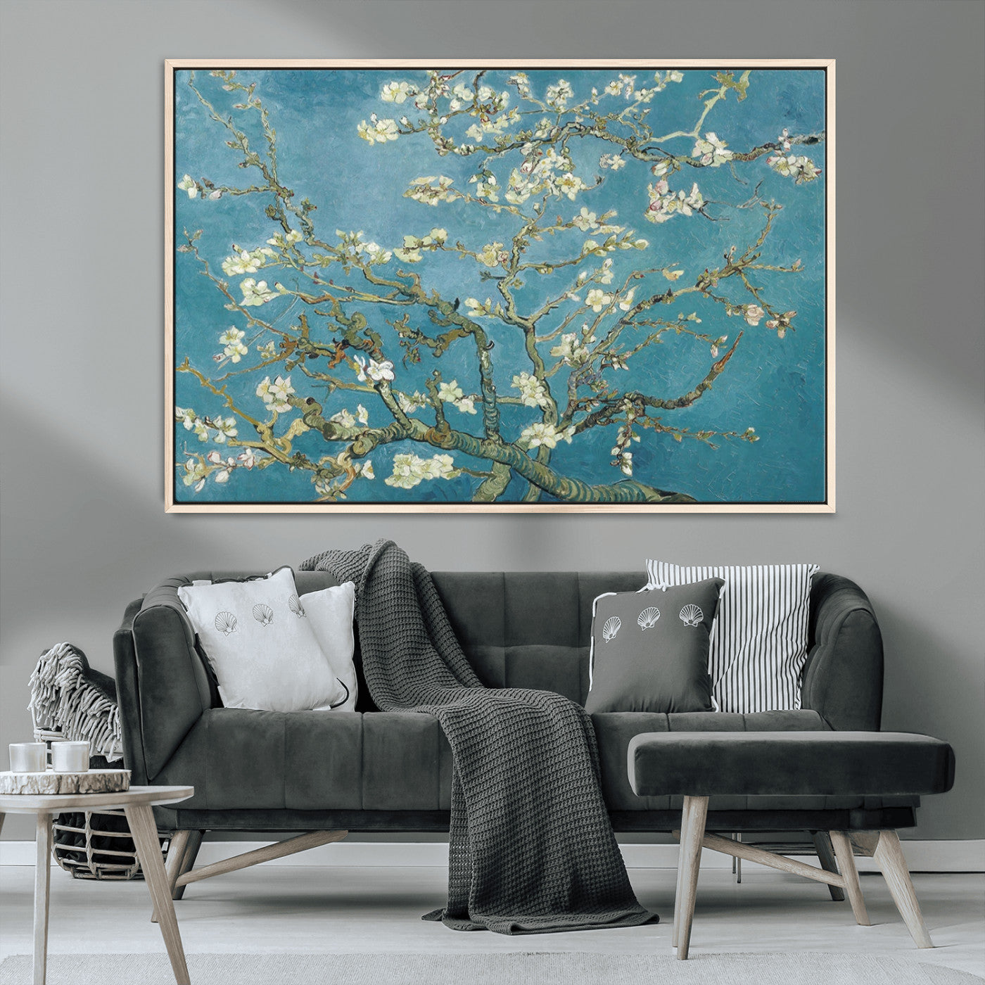 65607-MGV-CV-36X24-Almond Blossom Wall Art – Van Gogh Blue Floral Canvas Print, Elegant Impressionist Painting Decor for Living Room, Bedroom or