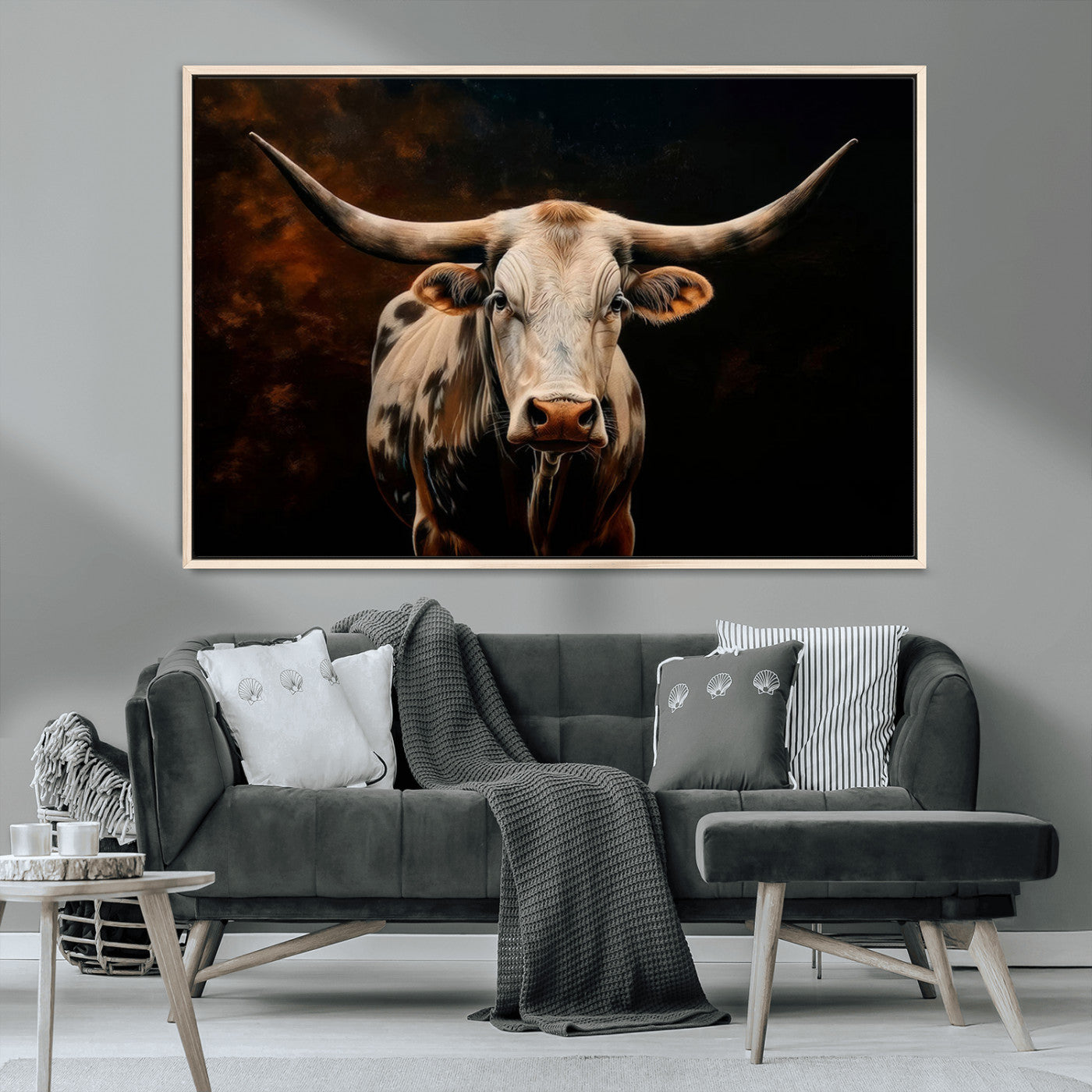 70522-MGV-CV-36X24-Longhorn Bull Wall Art – Striking Canvas Print of Majestic Bull, Premium Animal Decor for Home, Office, Man Cave, or Living Room