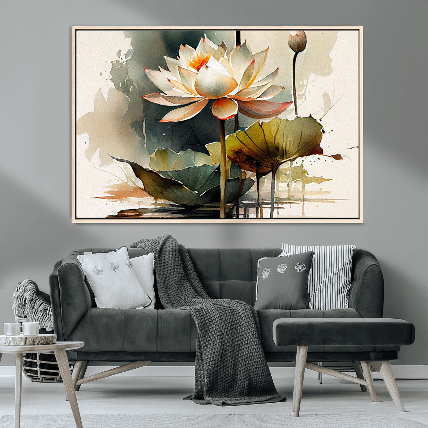 62531-MGV-CV-36X24-Lotus Flower Wall Art – Watercolor Botanical Canvas Print, Tranquil Nature Artwork for Living Room, Bedroom or Meditation Space