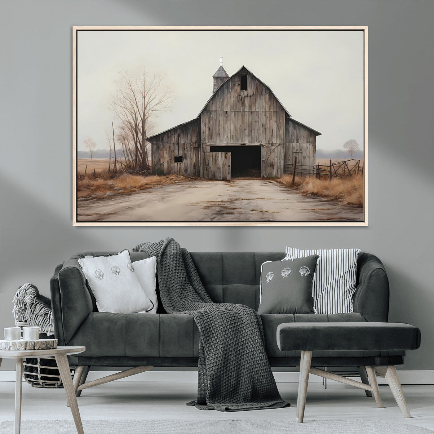 11602-MGV-FC-36X24_Natural-Old Barn Wall Art Canvas Print, Framed Rustic Barn Art Picture Print, Old Farmhouse Perfect Rustic Farmhouse Decor Artwork