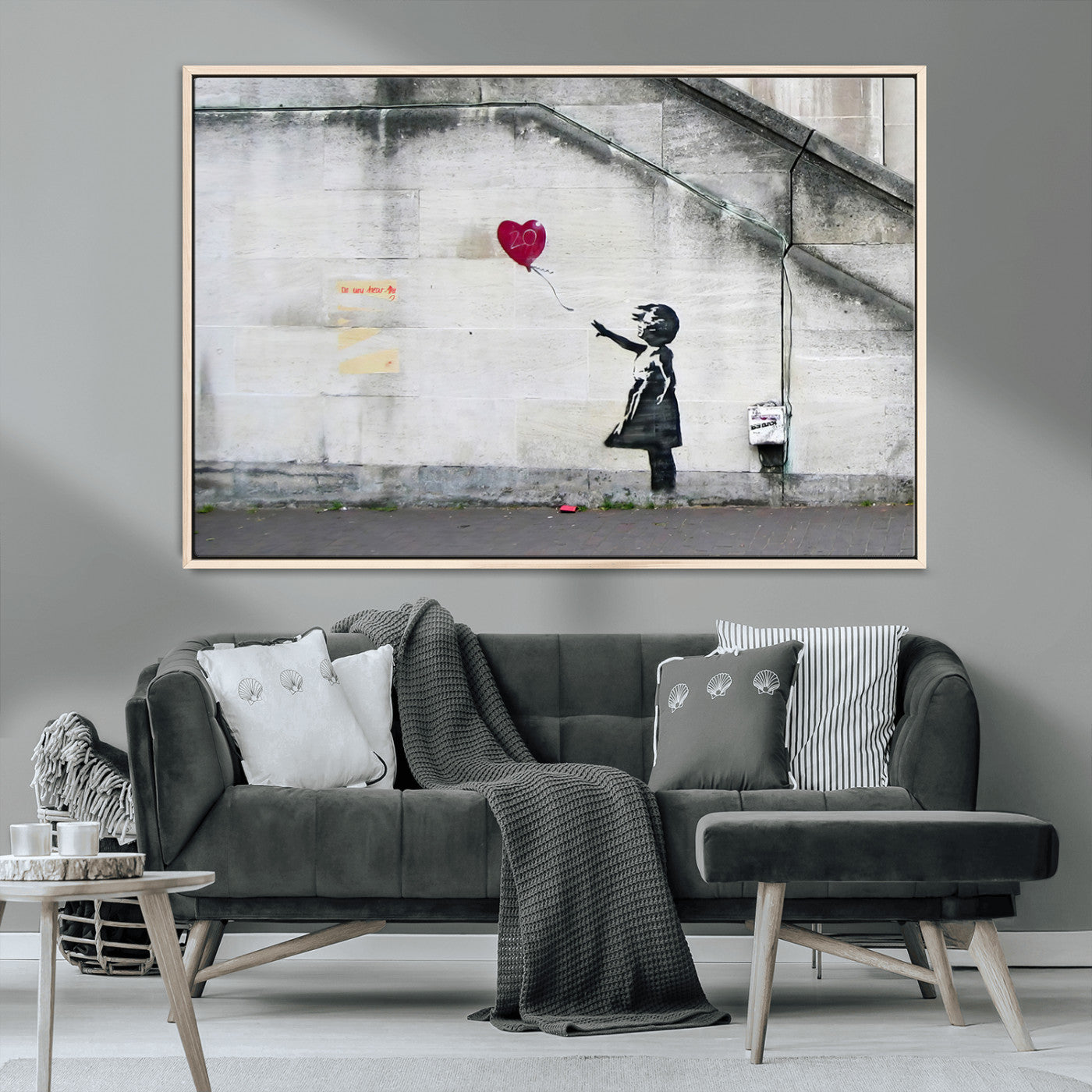 50559-MGV-CV-36X24-Banksy Girl with Balloon Wall Art – Famous Street Graffiti Canvas Print, Modern Urban Artwork for Living Room, Bedroom or Office