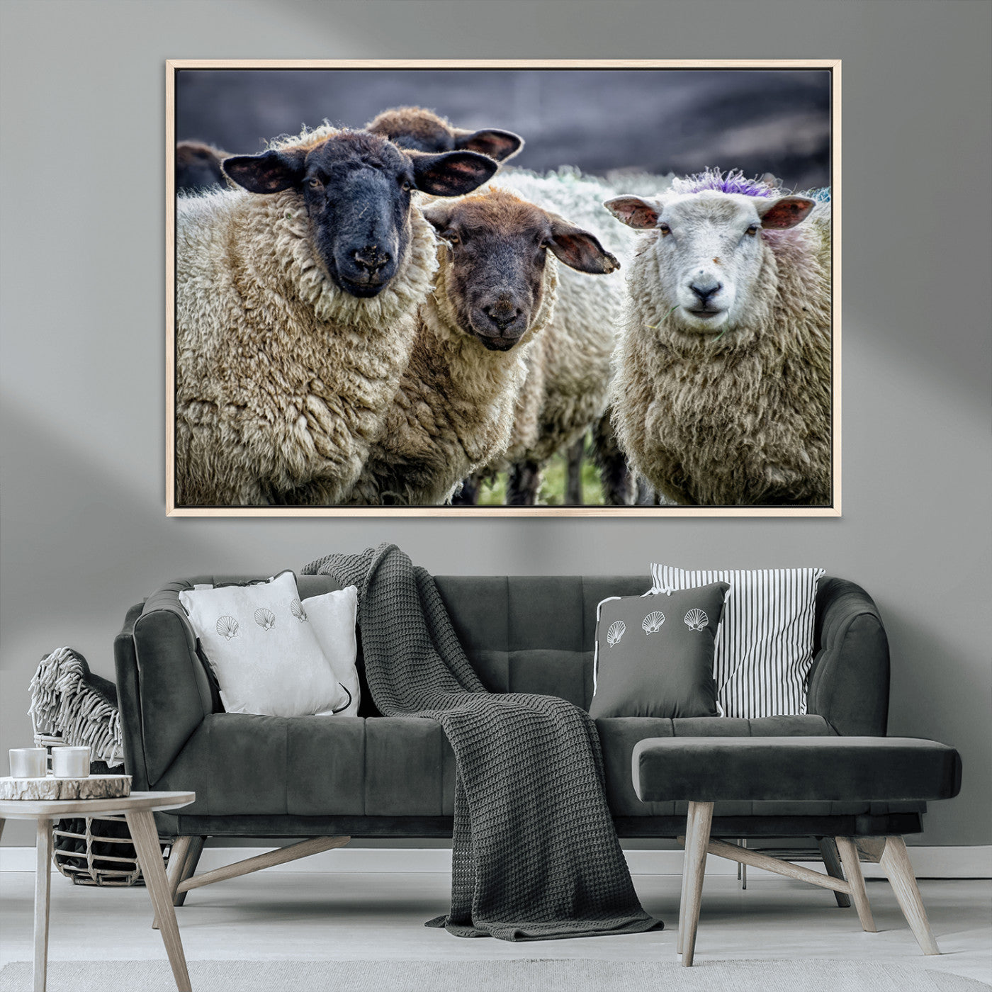 18418-MGV-CV-36X24-Sheep Wall Art Canvas Print, Framed Farmhouse Sheep Art Picture Print, Sheep Herd Perfect Rustic Farmhouse Decor Artwork