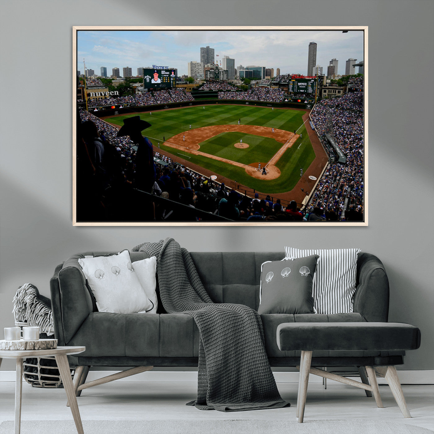 34859-MGV-CV-36X24-Wrigley Field Wall Art Canvas Print, Framed Chicago Cubs Stadium Art Picture Print, Wrigley Stadium Field Perfect Sport Room Decor