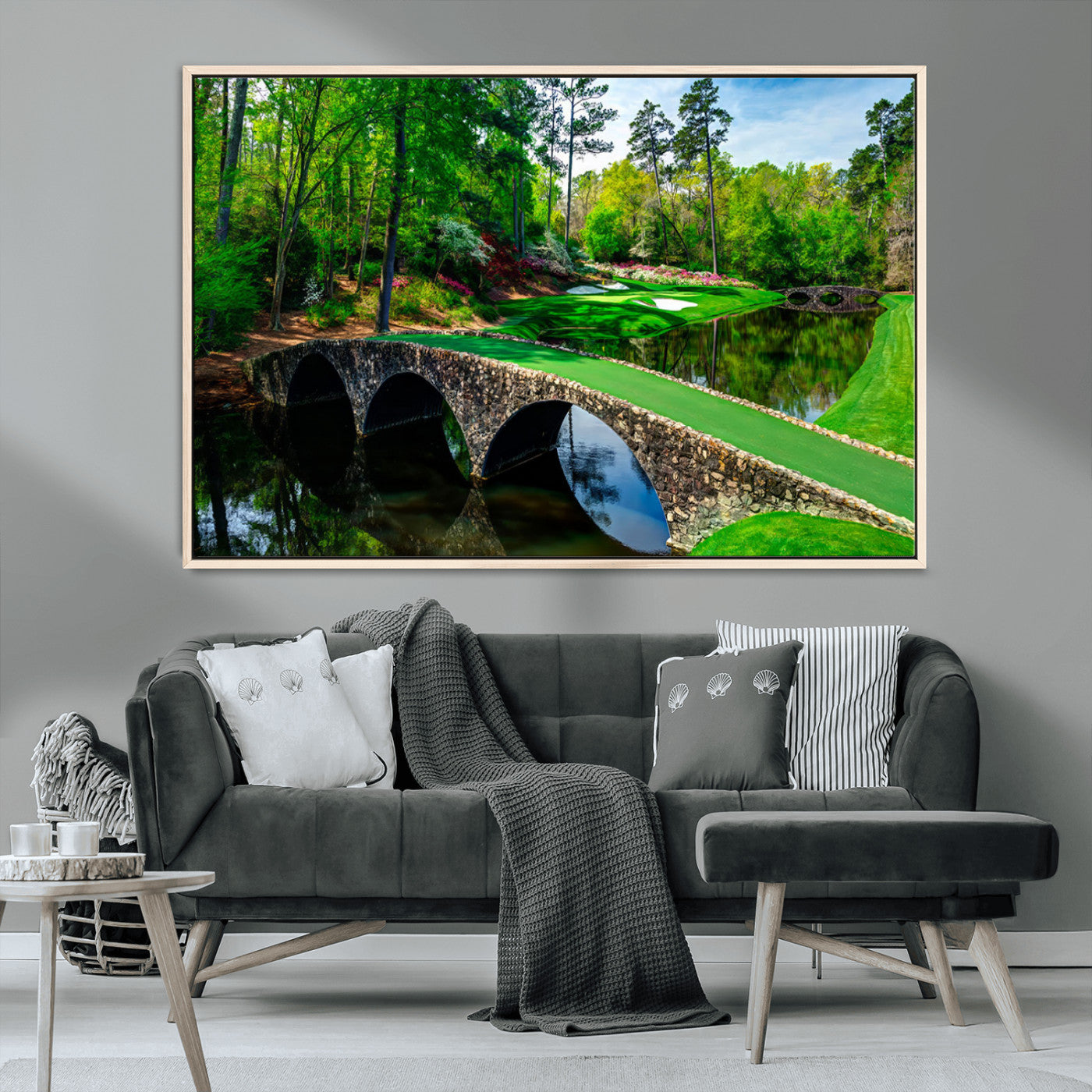 57655-MGV-CV-36X24-Golf Course Wall Art – Canvas Print Scenic Green Fairway Stone Bridge Water Reflection Landscape, Classic Sports Decor for Office,