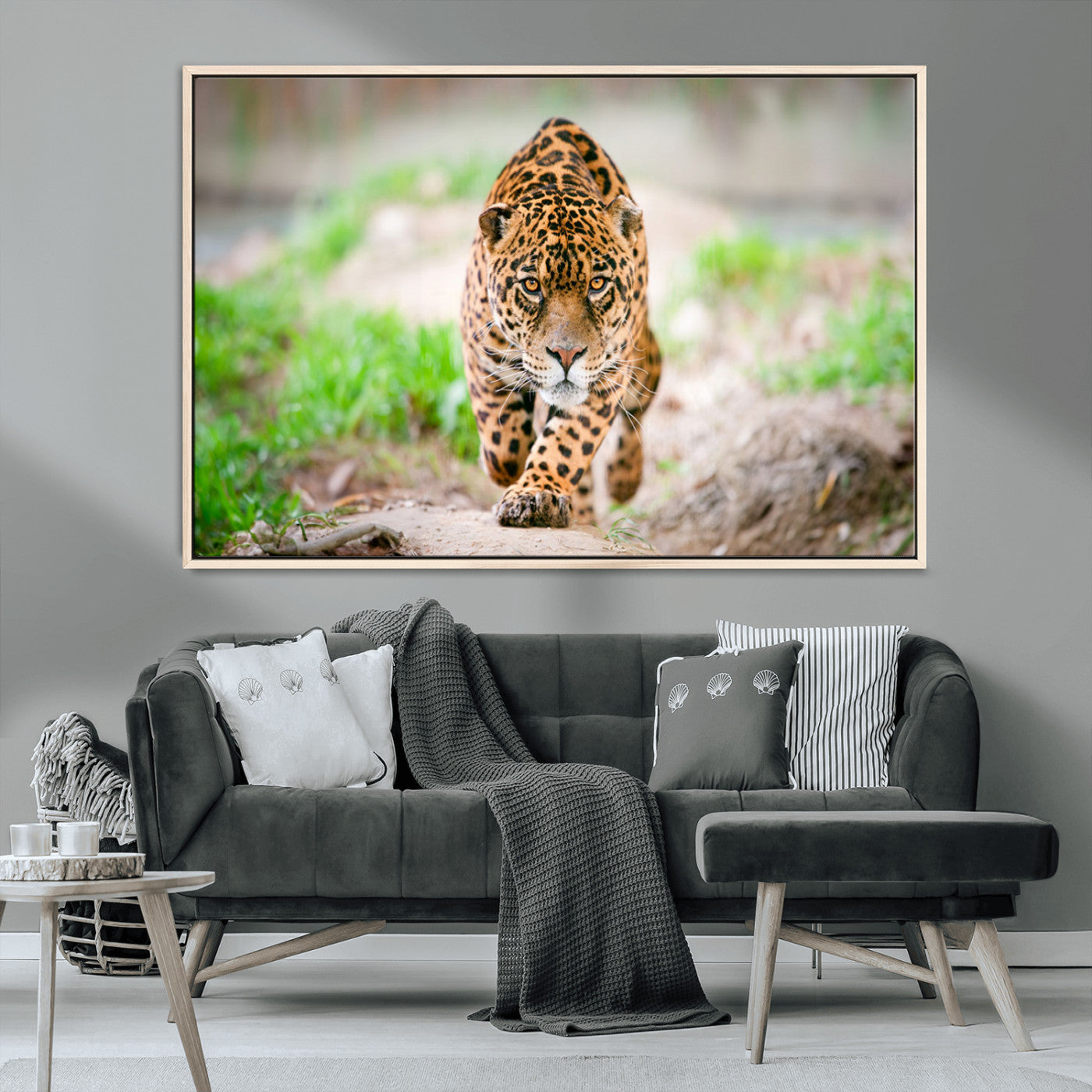 75066-MGV-CV-36X24-Leopard Wall Art Canvas Print, Framed Wild Animal Art Picture Print, Blue Eye Leopard Perfect Wild Minimal Decor Artwork
