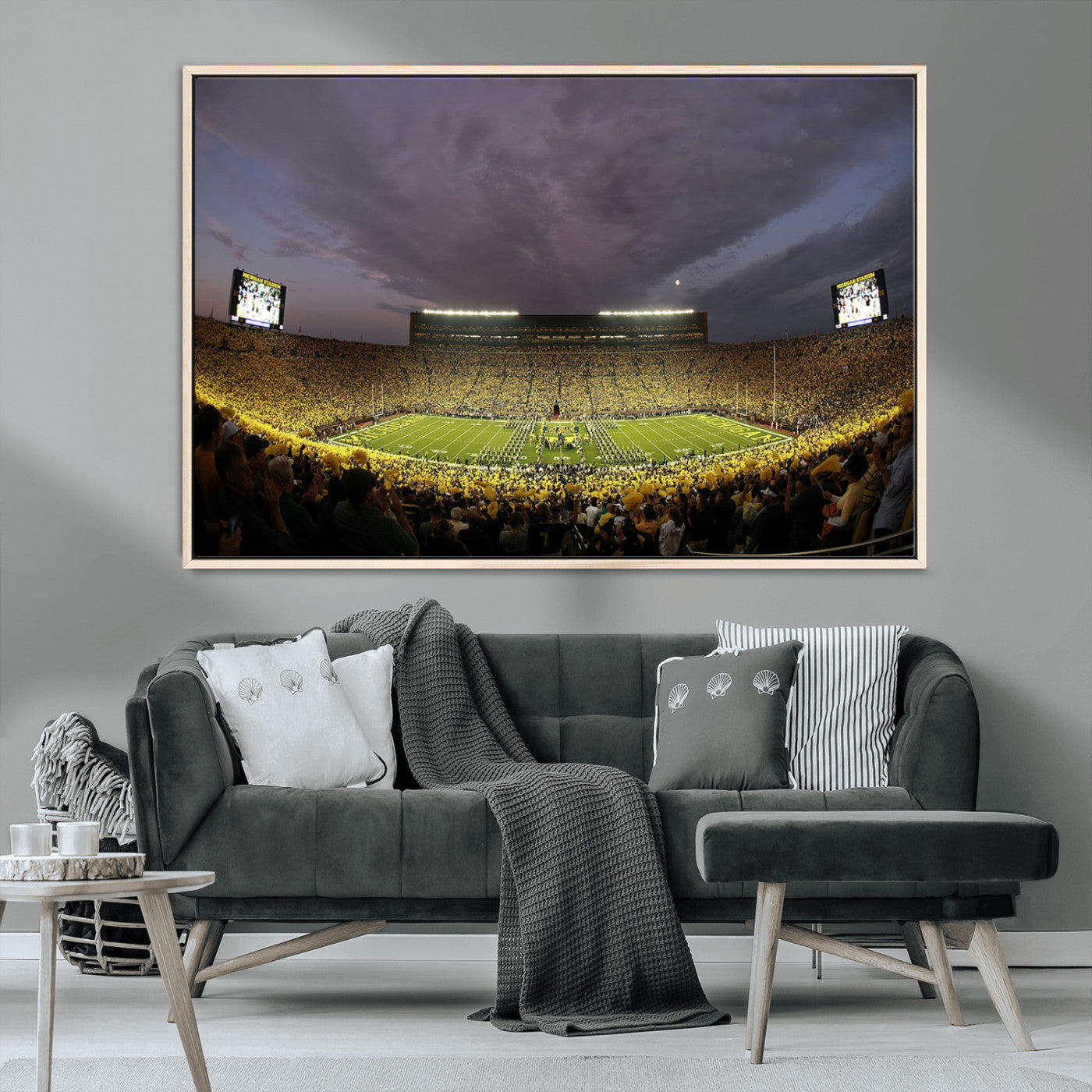 72404-MGV-CV-36X24-Michigan Wolverine Stadium Wall Art Canvas Print, Framed Michigan Stadium Art Picture Print, Football Stadium Perfect Sport Room