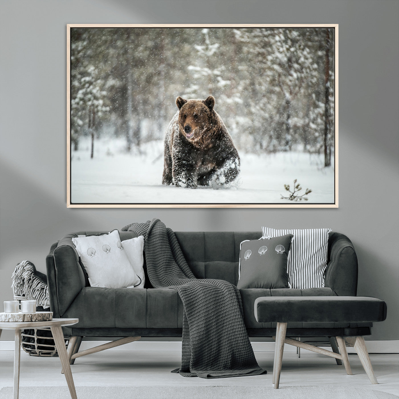 43350-MGV-CV-36X24-Wild Bear in Snow Wall Art – Majestic Wildlife Photography Print, Winter Forest Nature Decor for Cabin, Lodge, Rustic Home,