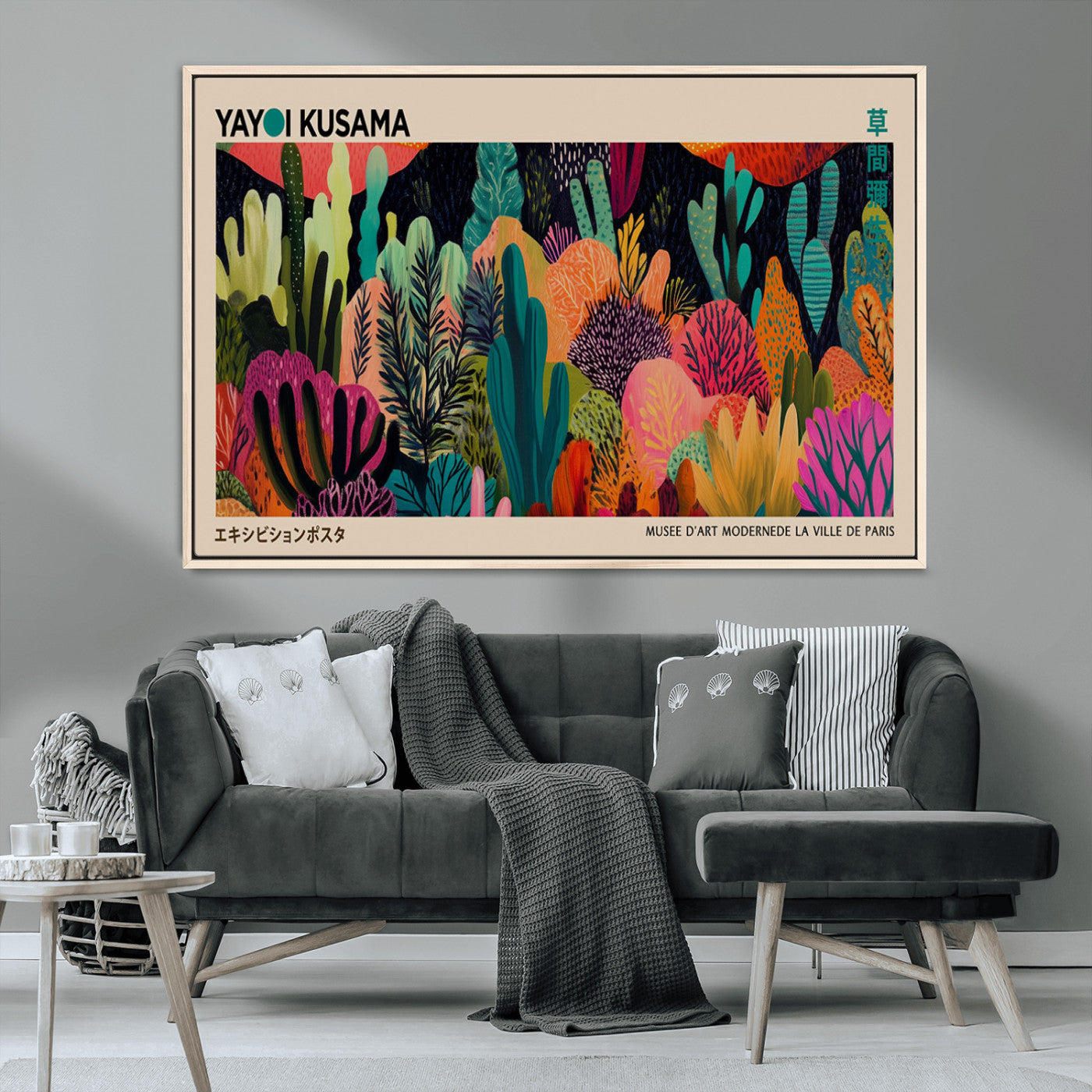 45711-MGV-CV-36X24-Yayoi Kusama Wall Art Canvas Print, Framed Abstract Yayoi Kusama Art Picture Print, Japanese Wabi Sabi Perfect Modern Abstract
