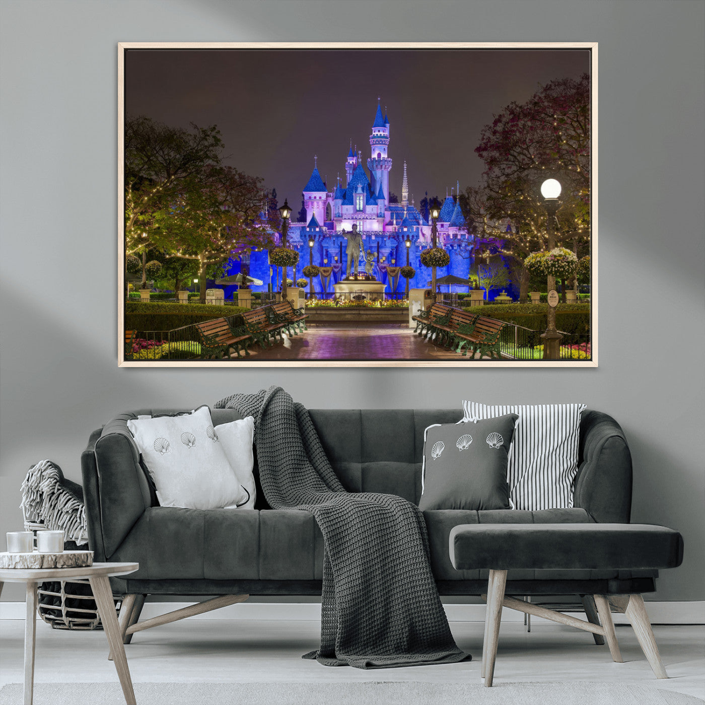 63560-MGV-CV-36X24-Fairy Tale Castle Wall Art – Magical Night Scene Canvas Print with Lights and Gardens, Fantasy Architecture Artwork for Living