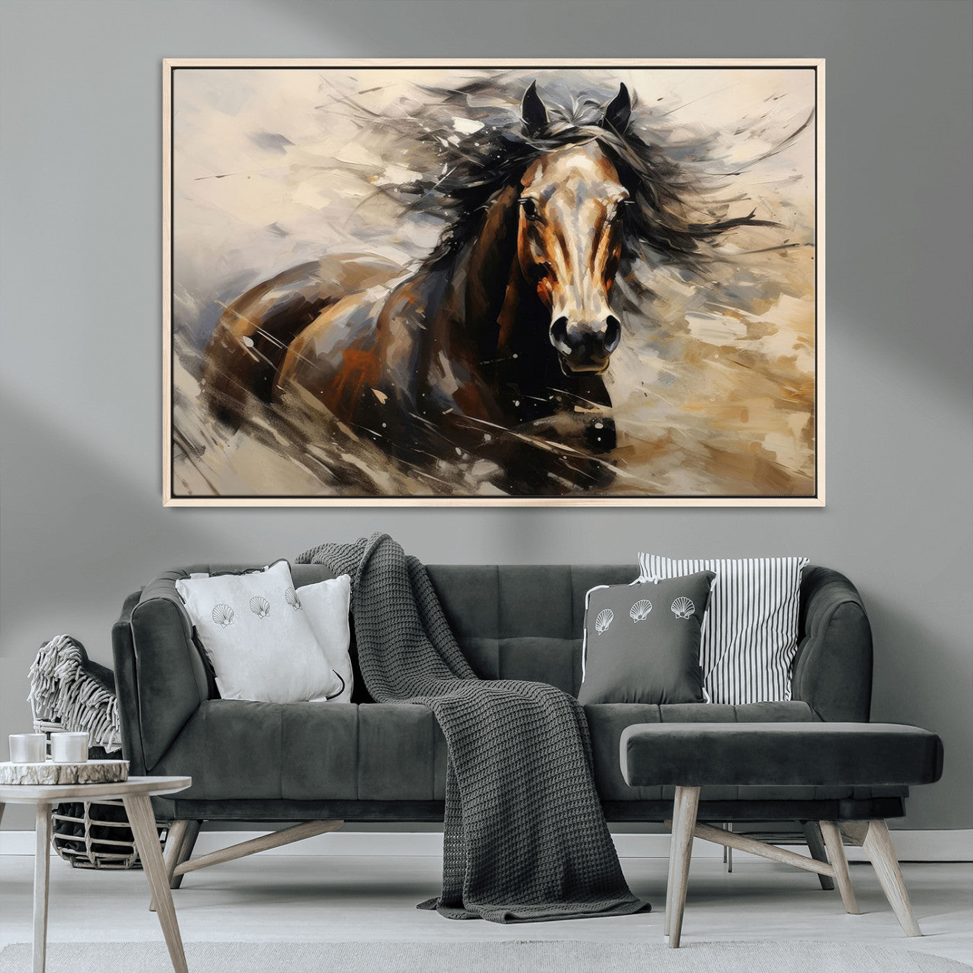 53001-MGV-CV-36X24-Wild Horse Wall Art – Majestic Stallion Canvas Print with Flowing Mane, Rustic Western Style Painting for Living Room, Office or