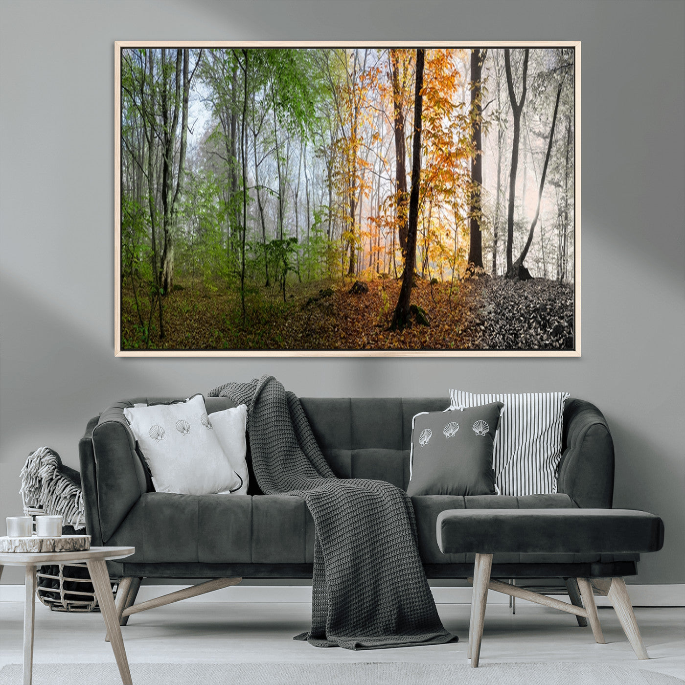 95317-MGV-CV-36X24-Four Seasons Forest Wall Art – Panoramic Nature Canvas Print Showing Spring, Summer, Autumn and Winter Landscape for Living Room,