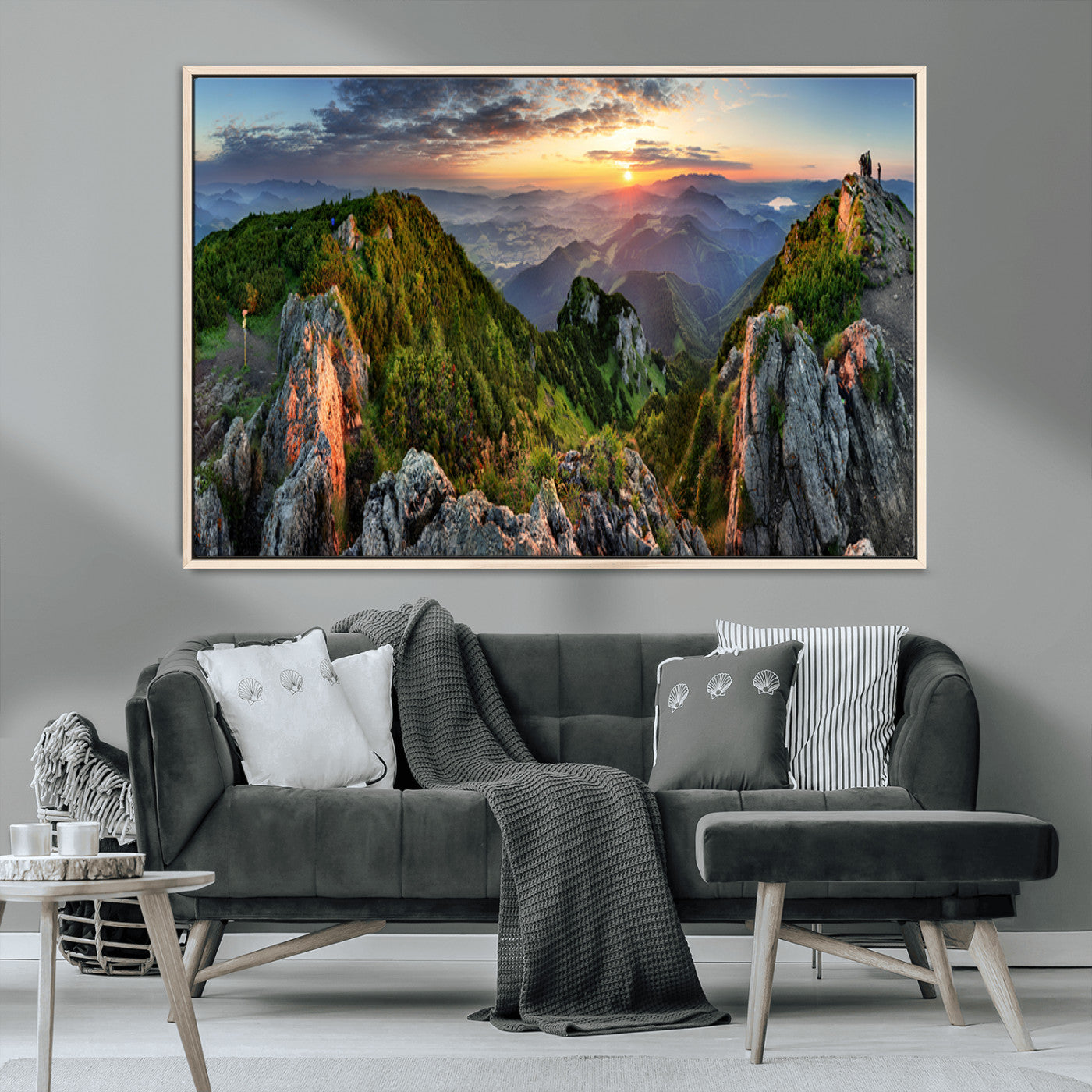 51582565-MGV-CV-36X24-Mountain Sunrise Panorama Wall Art – Scenic Landscape Canvas Print, Hiking Adventure Nature Photography, Large Mountain Range Wall