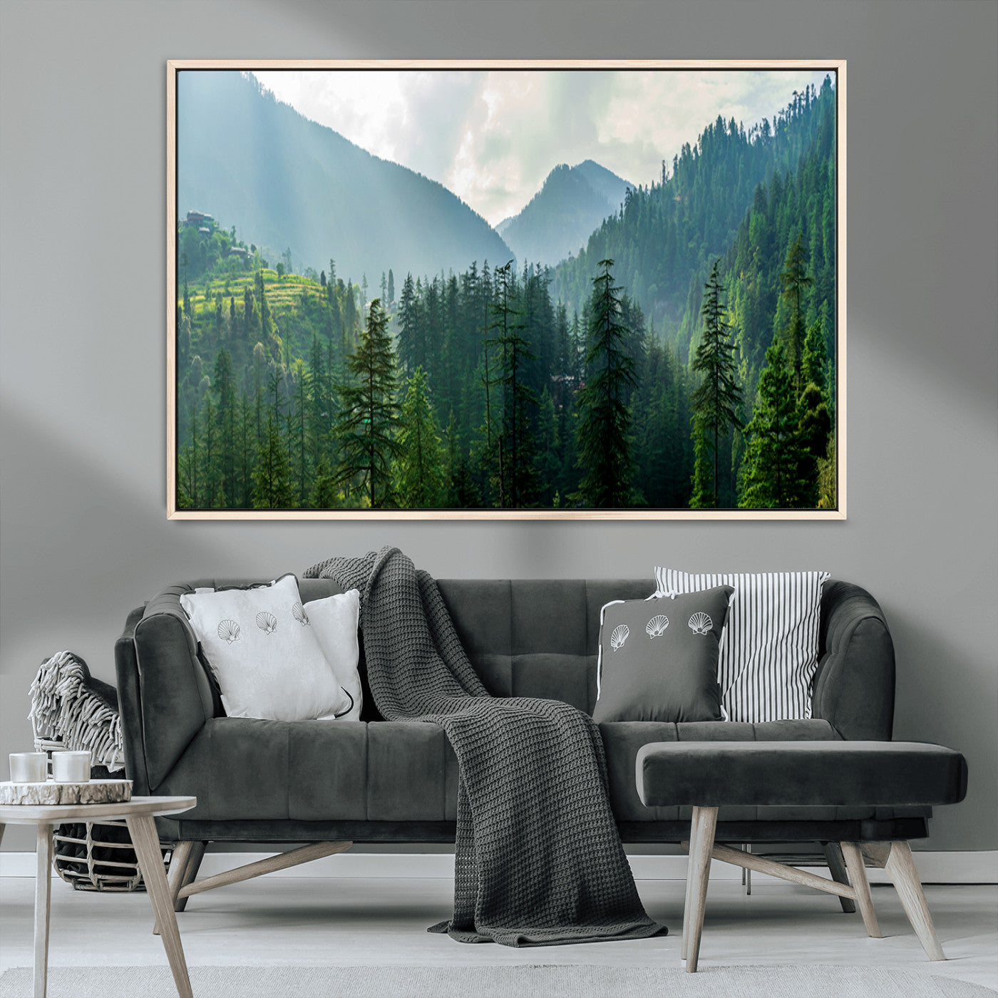 83417191-MGV-CV-36X24-Misty Mountain Forest Wall Art – Pine Tree Landscape Canvas Print, Nature Photography Panorama, Tranquil Green Forest Décor for