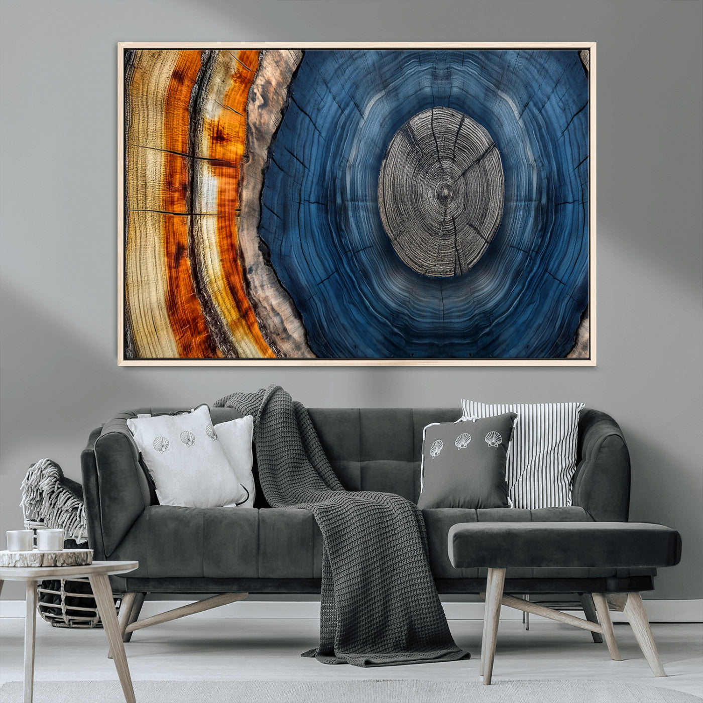 84489410-MGV-FC-36X24_Natural-Framed Abstract Tree Ring Wall Art Print, Natural Rustic Wood Texture Canvas Print, Wood Tree Stump Farmhouse, Log Cabin Wooden