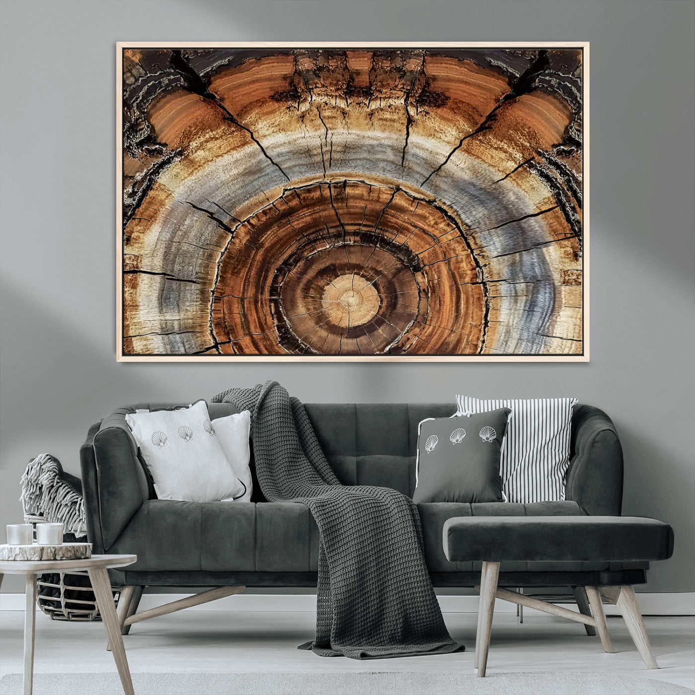 15184146-MGV-CV-36X24-Tree Rings Wall Art Canvas Print, Framed Wood Texture Art Picture Print, Rustic Pattern Perfect Rustic Organic Decor Artwork