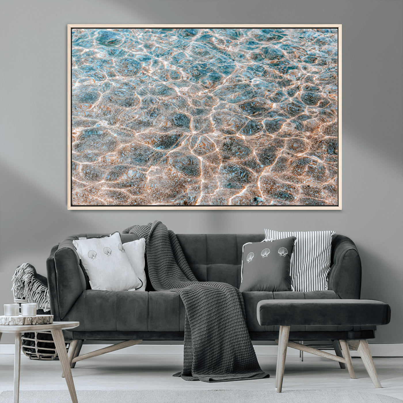 26580287-MGV-CV-36X24-Clear Water Wall Art Canvas Print, Framed Sunlit Ripples Art Picture Print, Ocean Texture Perfect Modern Coastal Decor Artwork