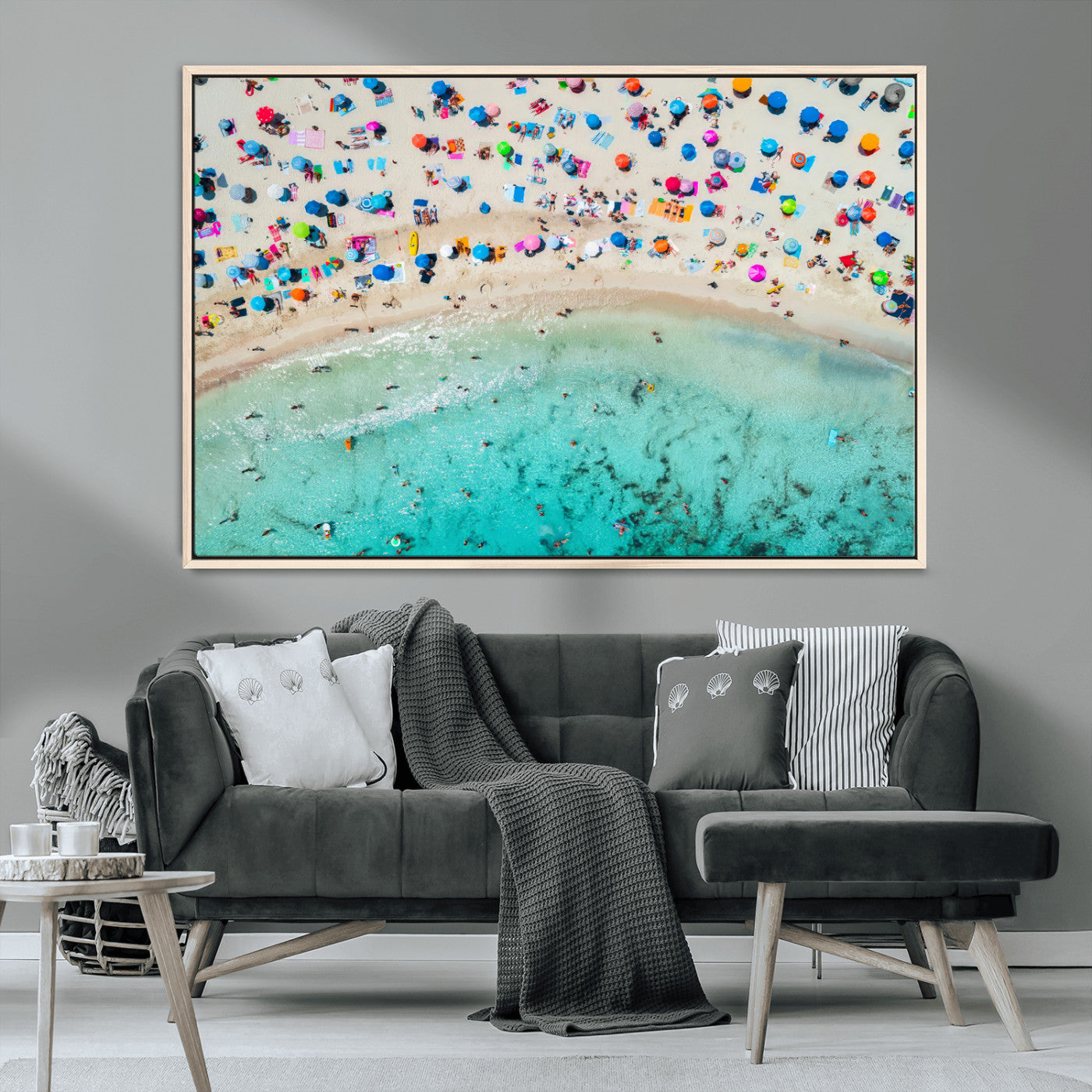 76172085-MGV-CV-36X24-Tropical Shoreline Wall Art Canvas Print, Framed Beach Relaxing Art Picture Print, Aerial Summer Perfect Coastal Vibrant Decor