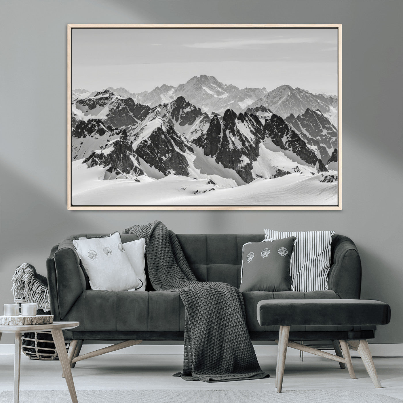 32399691-MGV-CV-36X24-Snowy Mountain Wall Art Canvas Print, Framed Mountain Peaks Art Picture Print, Alpine Mountains Perfect Minimalist Alpine Decor