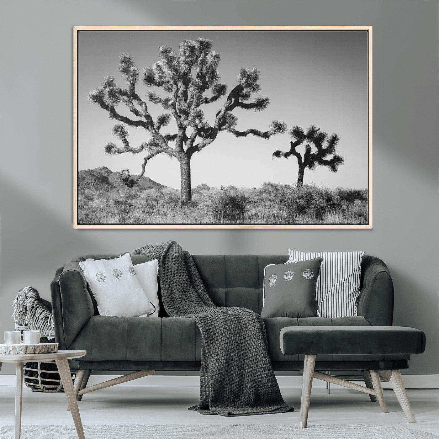 50975475-MGV-CV-36X24-Joshua Tree Art Wall Art Canvas Print, Framed Desert Tree Print Art Picture Print, Black White Nature Perfect Southwestern Boho