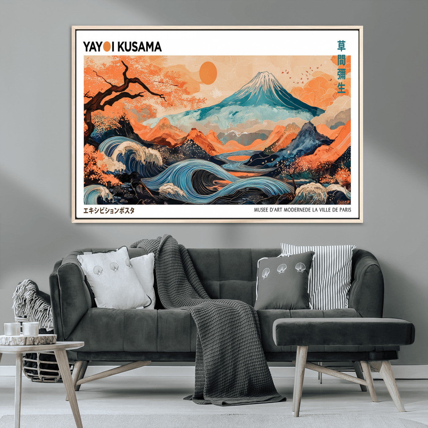 88785870-MGV-CV-36X24-Japanese Great Wave & Mt Fuji Wall Art – Ukiyo e Style Landscape Print with Flowing River, Autumn Mountain Poster, Oriental Asian