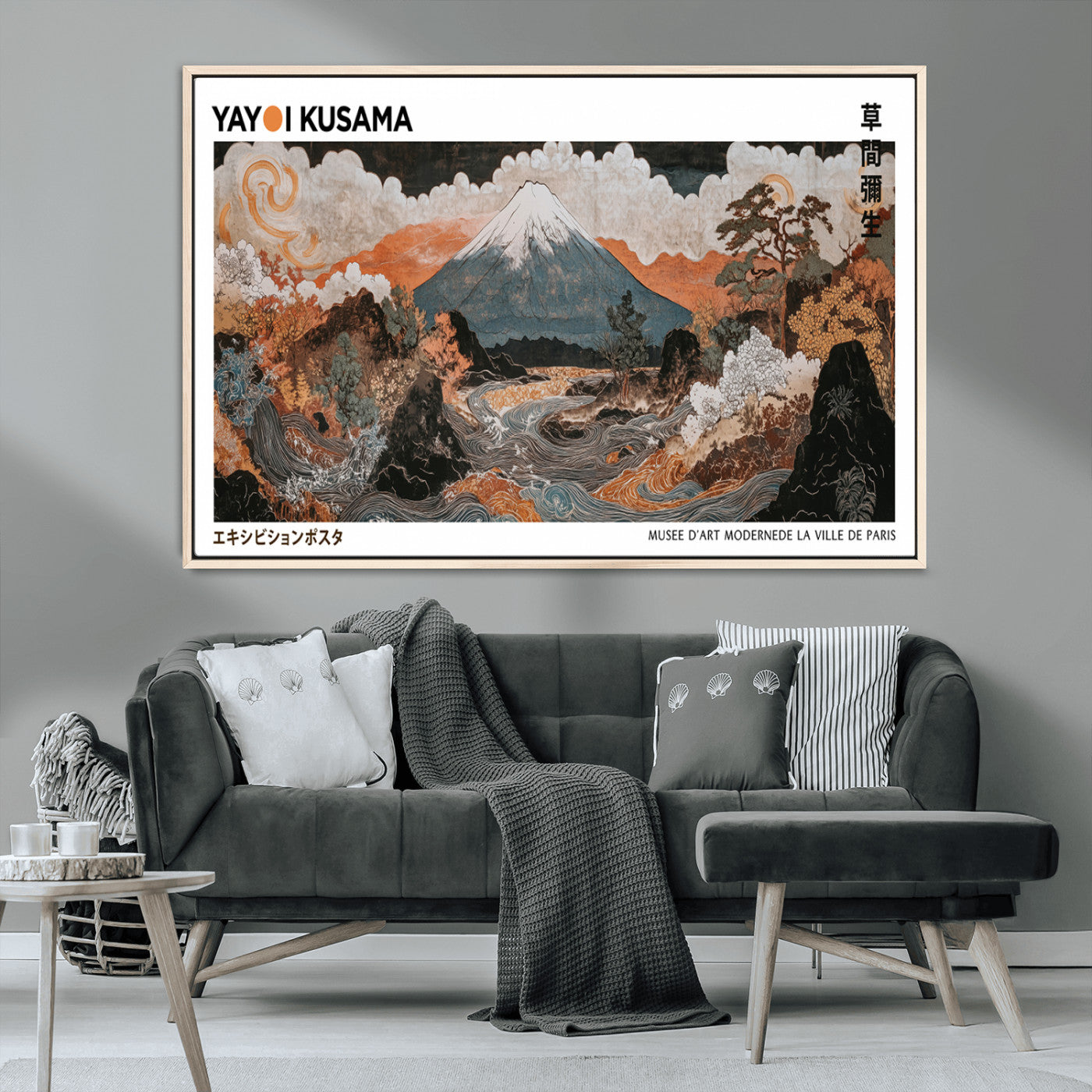 72914781-MGV-CV-36X24-Japanese Mt Fuji Wall Art – Traditional Ukiyo-e Inspired Landscape with River & Clouds, Vintage Asian Mountain Poster, Oriental