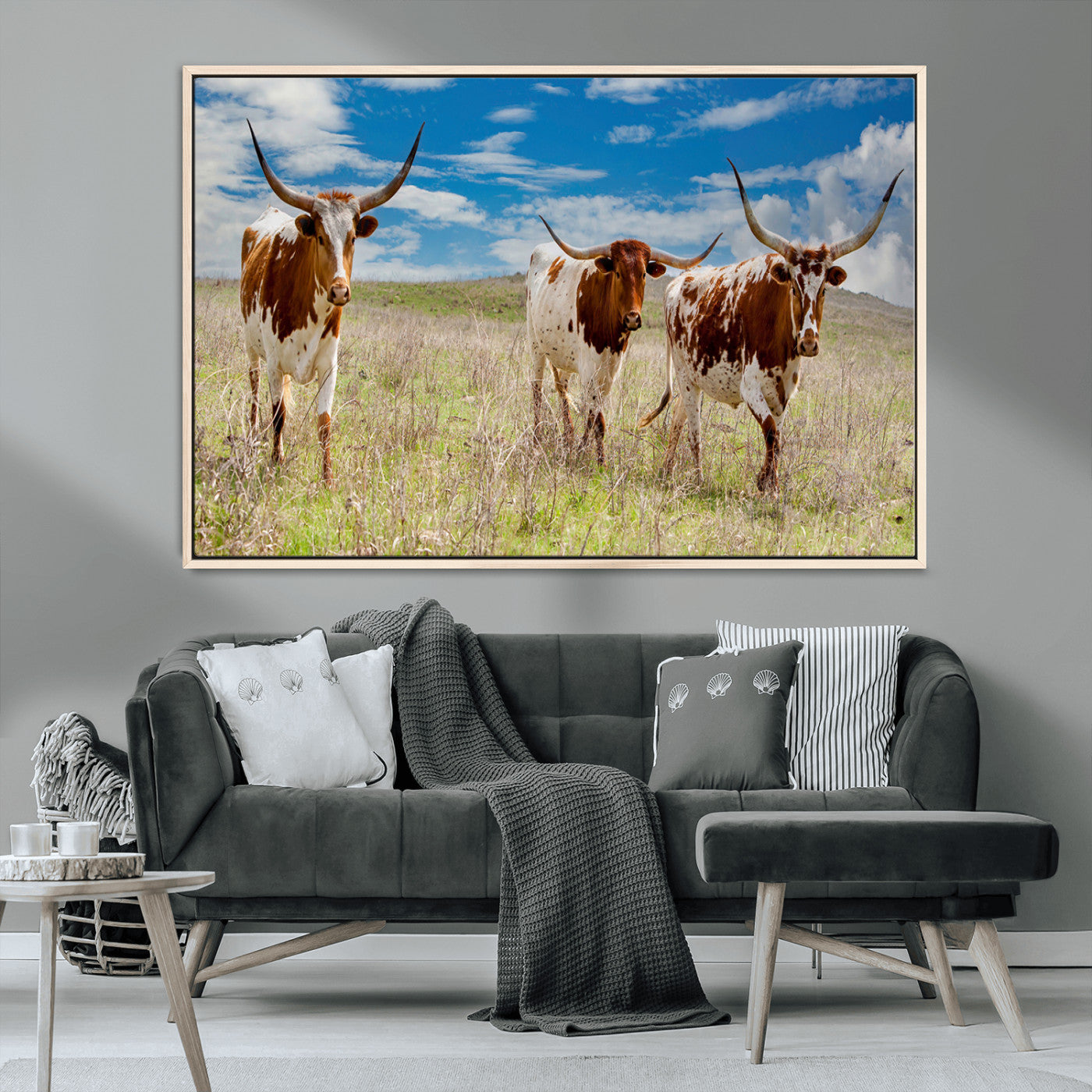 58099948-MGV-CV-36X24-Texas Longhorn Wall Art Canvas Print, Framed Western Decor Art Picture Print, Rustic Farmhouse Perfect Western Farmhouse Decor