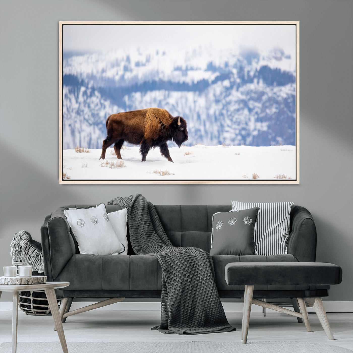 58512275-MGV-CV-36X24-Cowboy Aesthetic Wall Art Canvas Print, Framed Neutral Animal Theme Art Picture Print, Bison Ranch Style Perfect Rustic Western