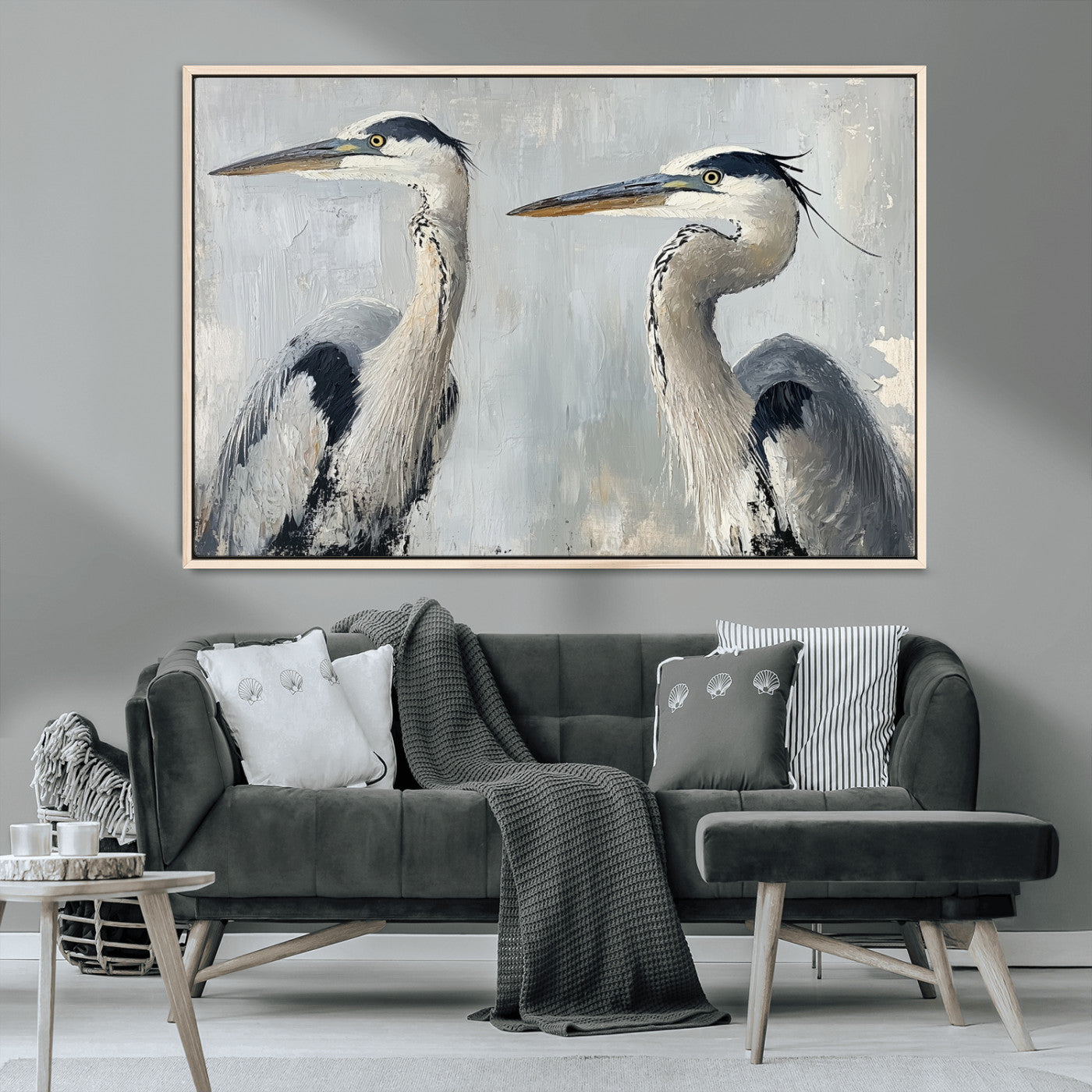 19427826-MGV-CV-36X24-Bird Canvas Decor Wall Art Canvas Print, Framed Coastal Bird Pair Art Picture Print, Minimalist Wildlife Wall Perfect Coastal