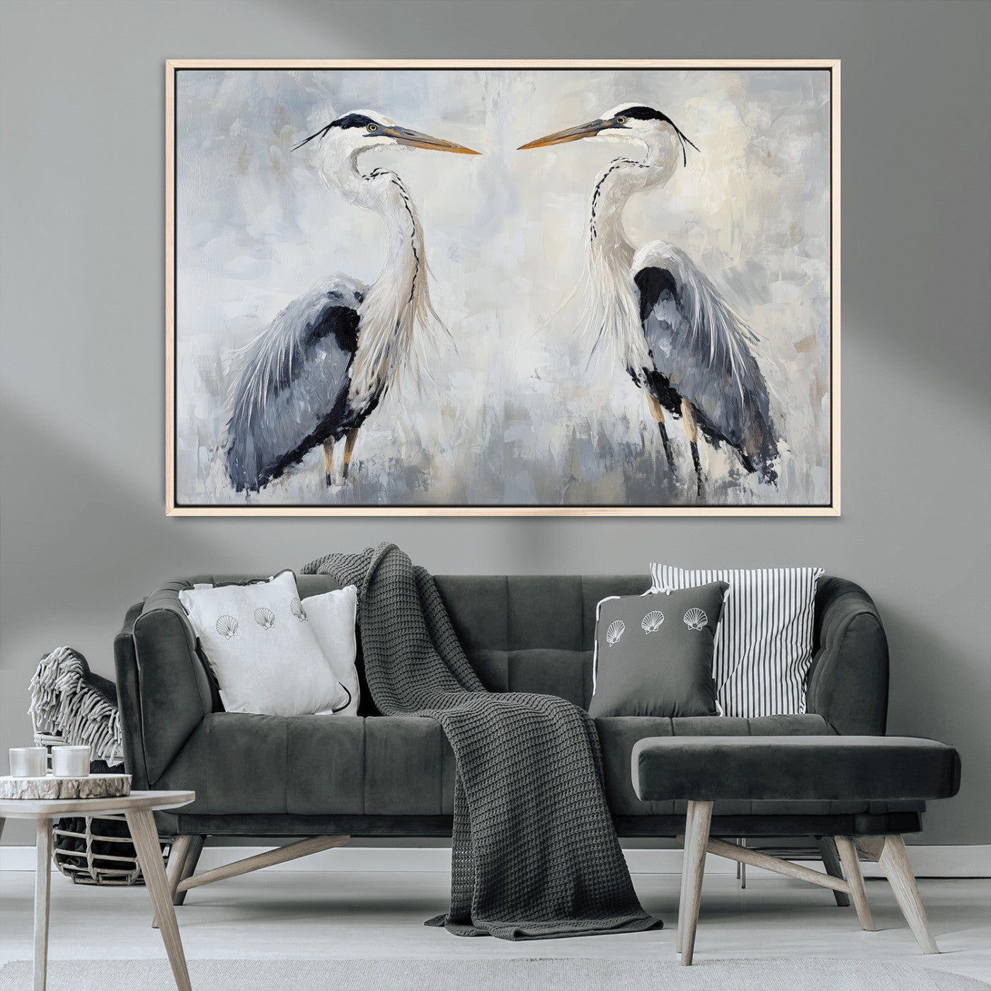90806932-MGV-CV-36X24-Heron Wall Art Wall Art Canvas Print, Framed Bird Canvas Decor Art Picture Print, Nature Inspired Perfect Coastal Minimalist Decor