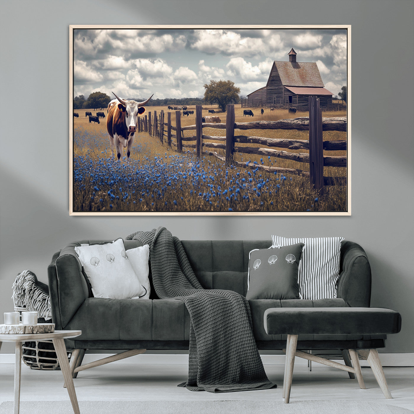 22296025-MGV-CV-36X24-Texas Longhorn Canvas Wall Art Canvas Print, Framed Rustic Barn Wall Art Art Picture Print, Farmhouse Cow Decor Perfect Rustic